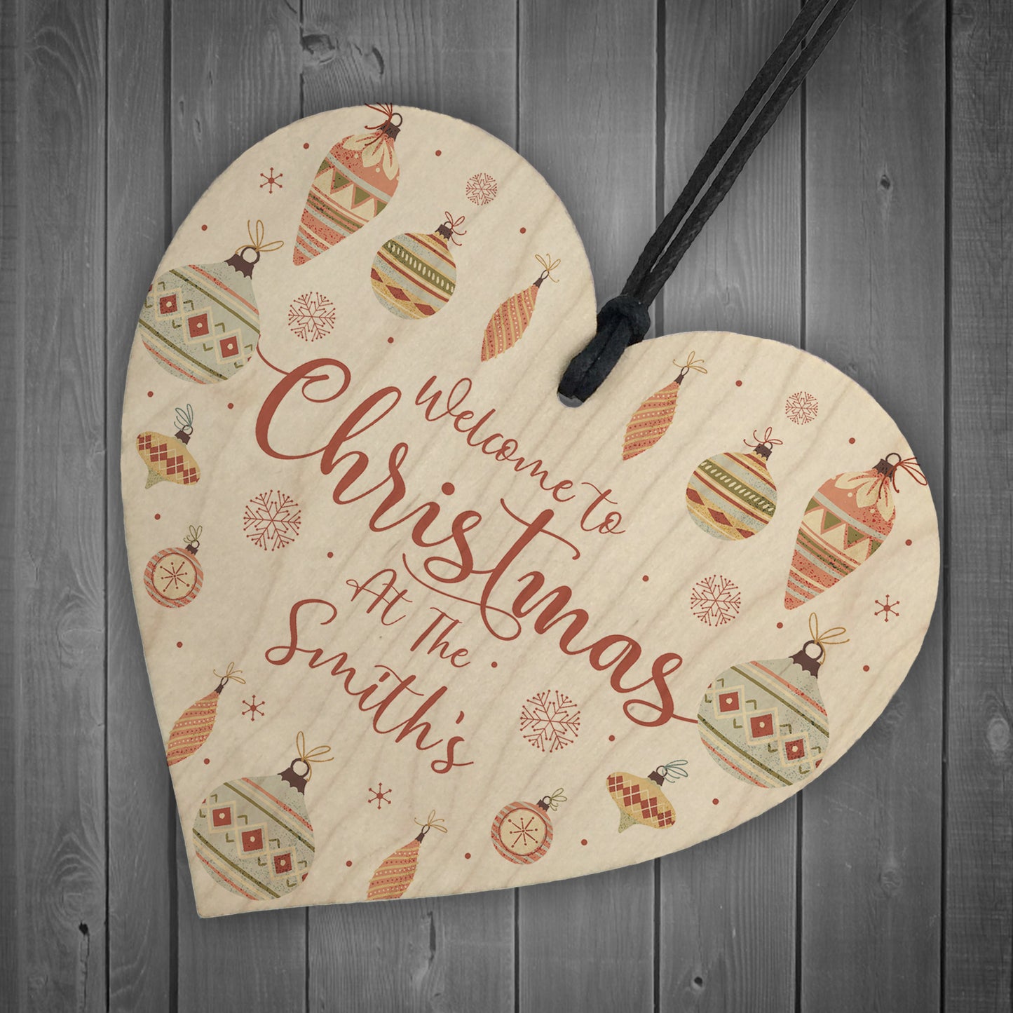 Personalised Hanging Christmas Decoration Heart Welcome Xmas