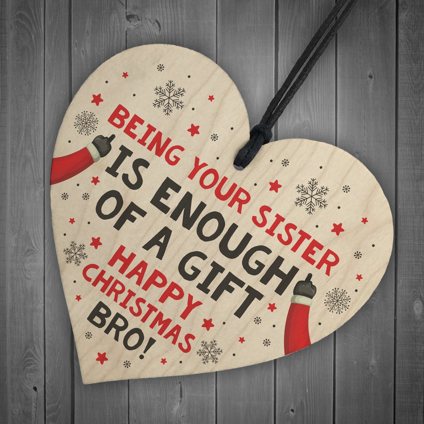 Brother Christmas Gift Funny Novelty Wood Heart Gift From Sister
