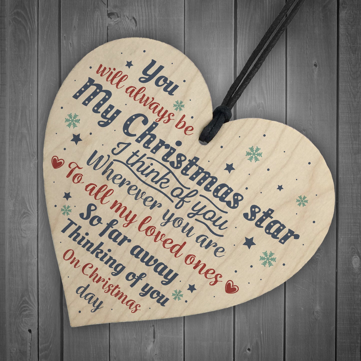 Christmas Memorial Tree Decoration Wooden Heart Sign Family