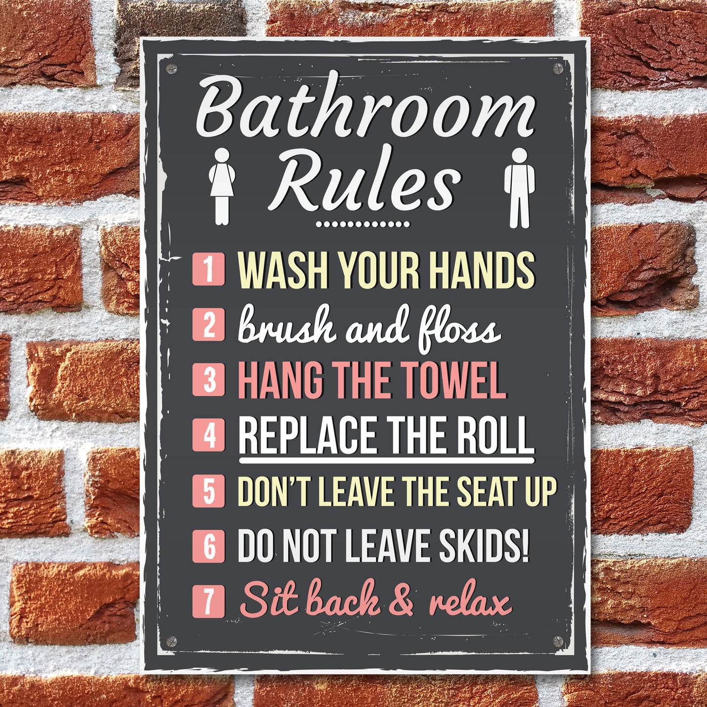 Bathroom Rules Funny Toilet Door Wall Sign Novelty Joke Plaque