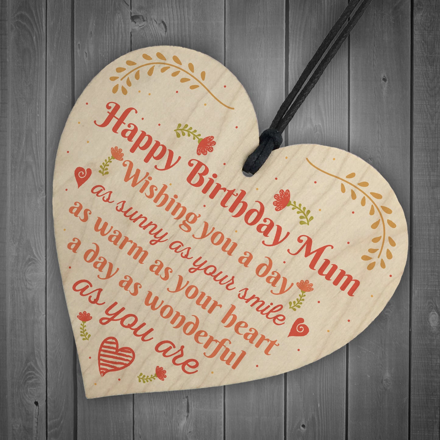 Gift For Her Handmade Happy Birthday Mum Wooden Heart Sign