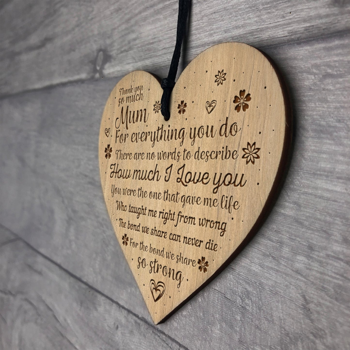 THANK YOU Mum Gift For Birthday Christmas Engraved Heart