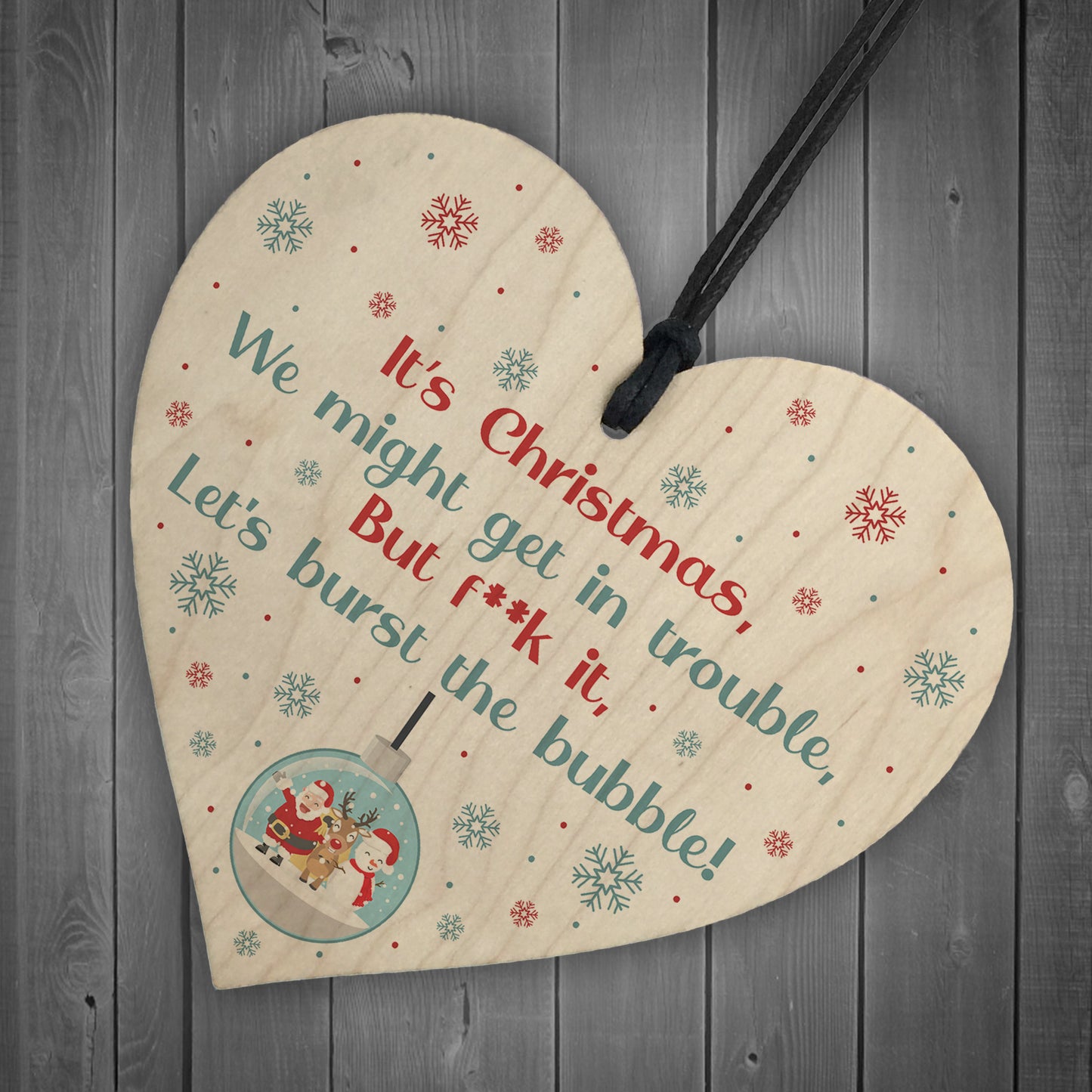 Funny Christmas Tree Decoration Lockdown Gift Wood Heart