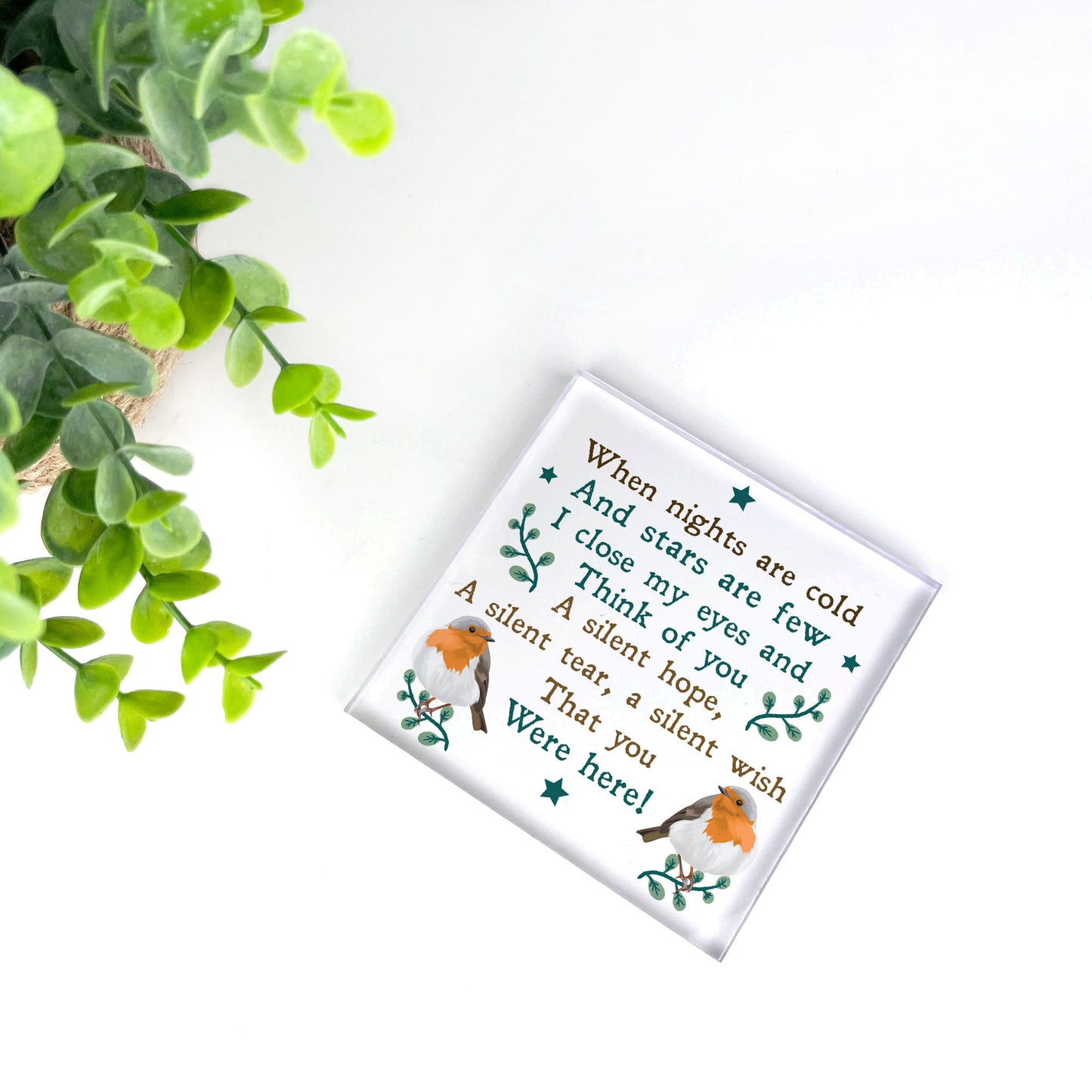 Robin Christmas Memorial Plaque For Mum Nan Dad Grandad