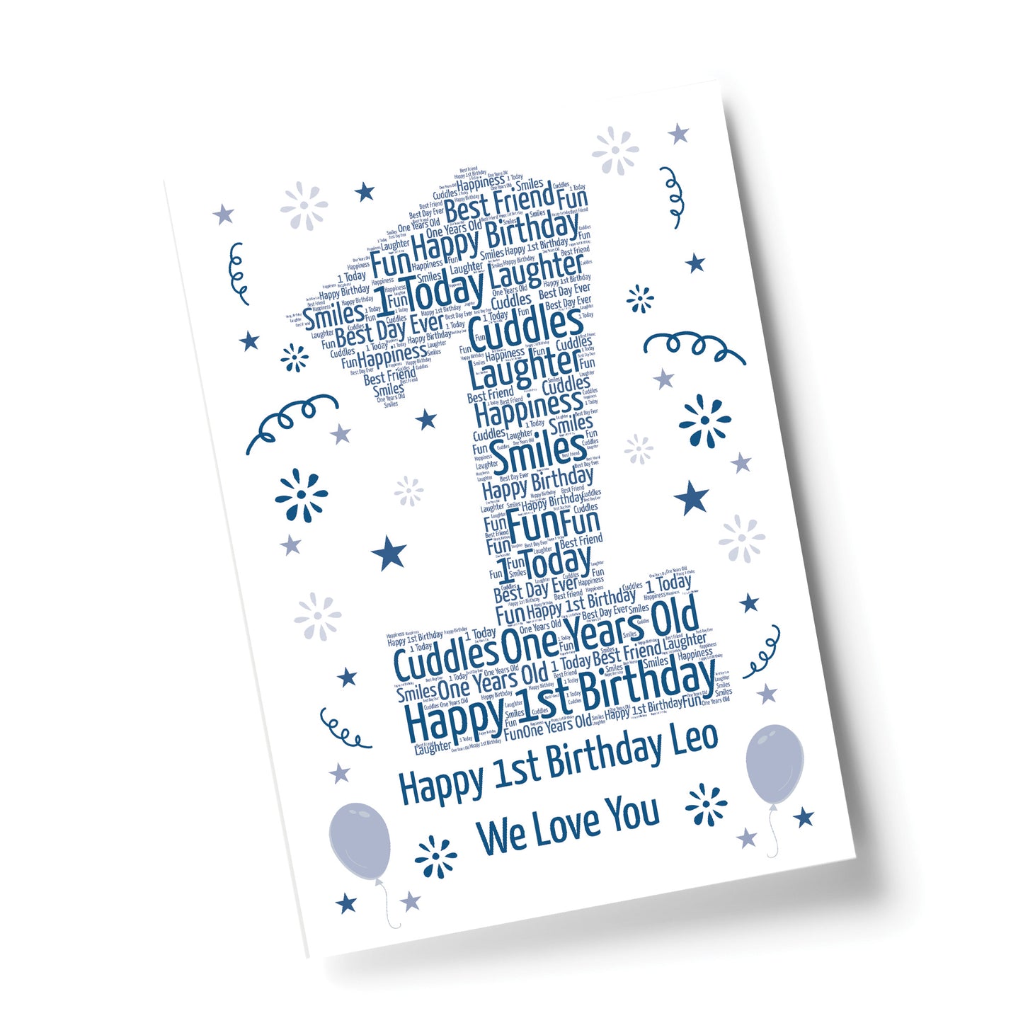 Personalised 1st Birthday Gift Word Art Print Keepsake Baby Boy
