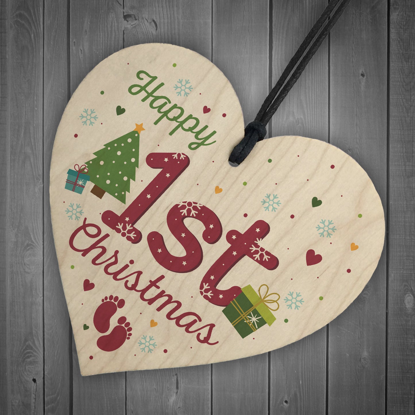 First 1st Christmas Baby Gift Bauble Handmade Wooden Heart Sign