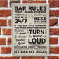 Bar Rules Hanging Plaque Alcohol Beer Pub Plaque Man Cave Sign