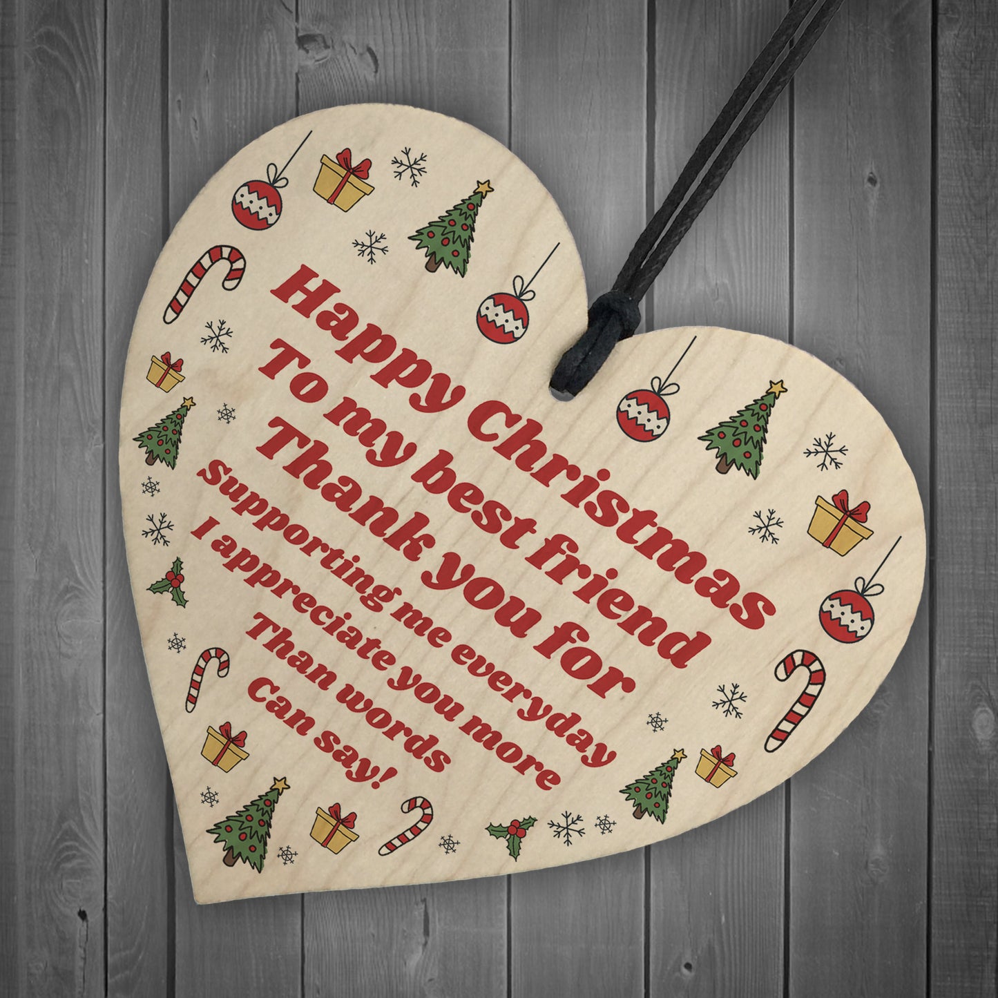 Christmas Gift For Best Friend Wood Heart Novelty Friendship