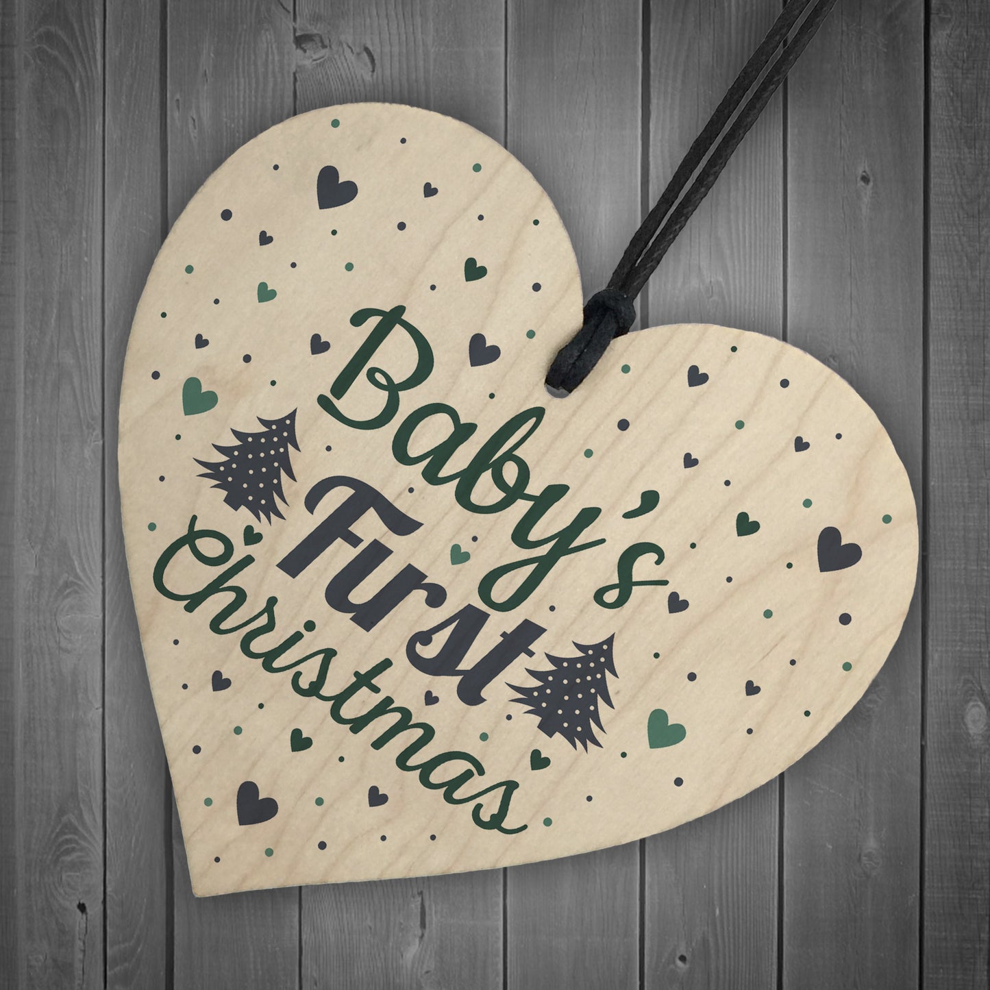 Babys My First Christmas Tree Bauble Decoration Wood Heart 1st
