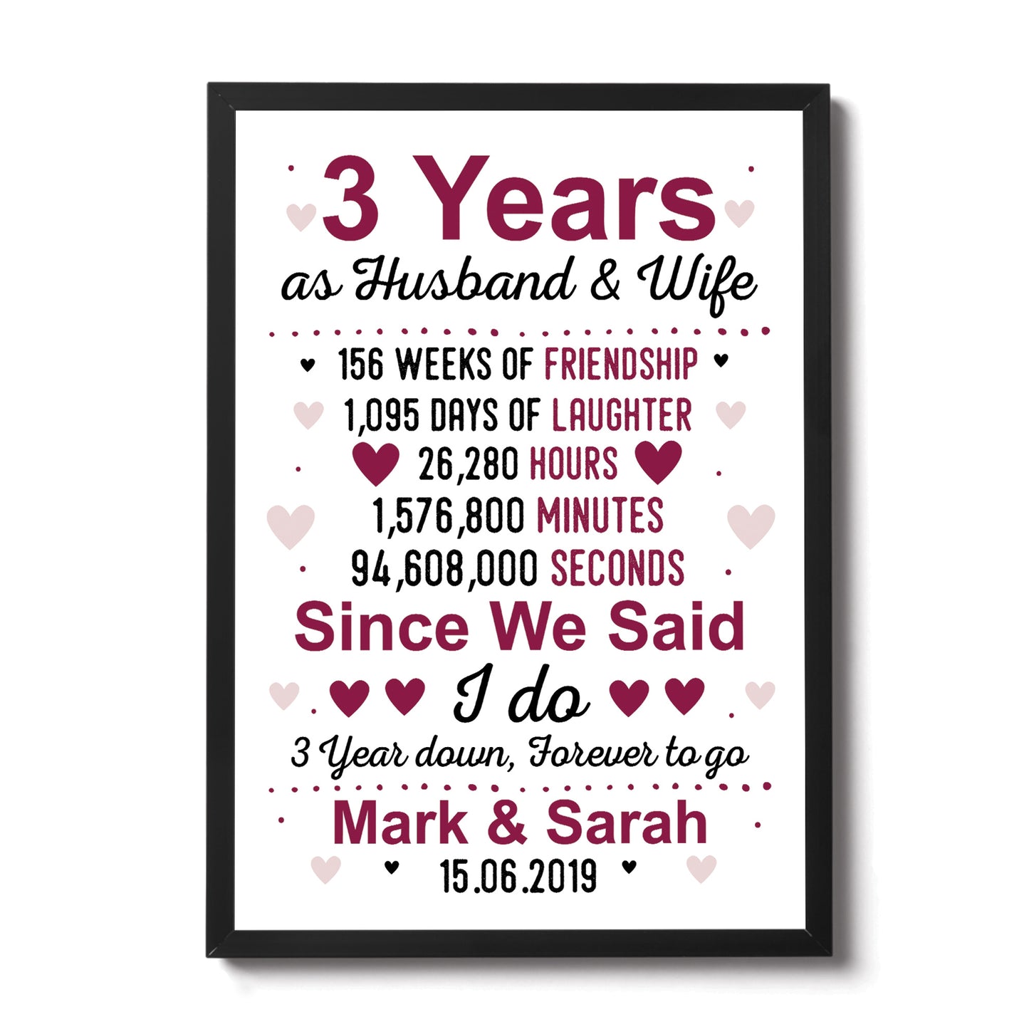 3rd Anniversary Gift Personalised Third Wedding Anniversary Gift