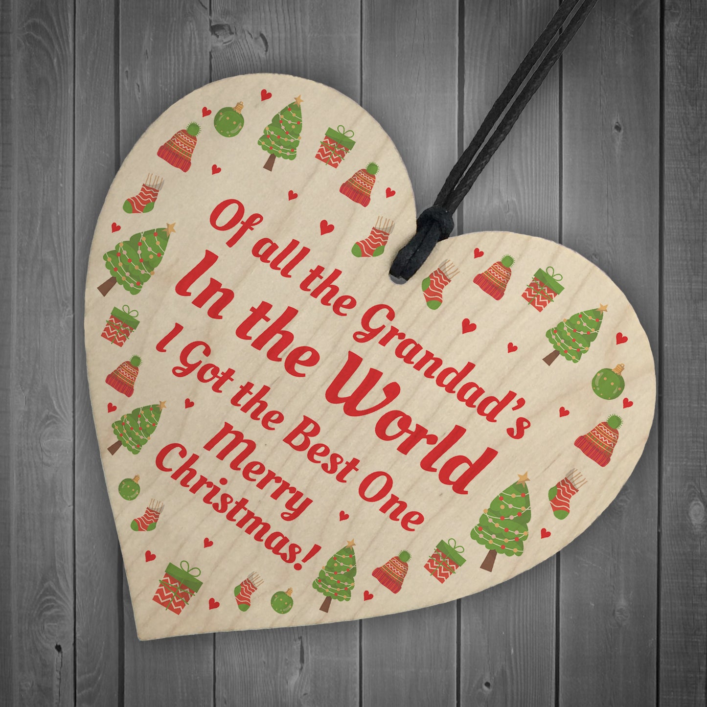Christmas Gift For Grandad Hanging Wooden Heart Grandparent