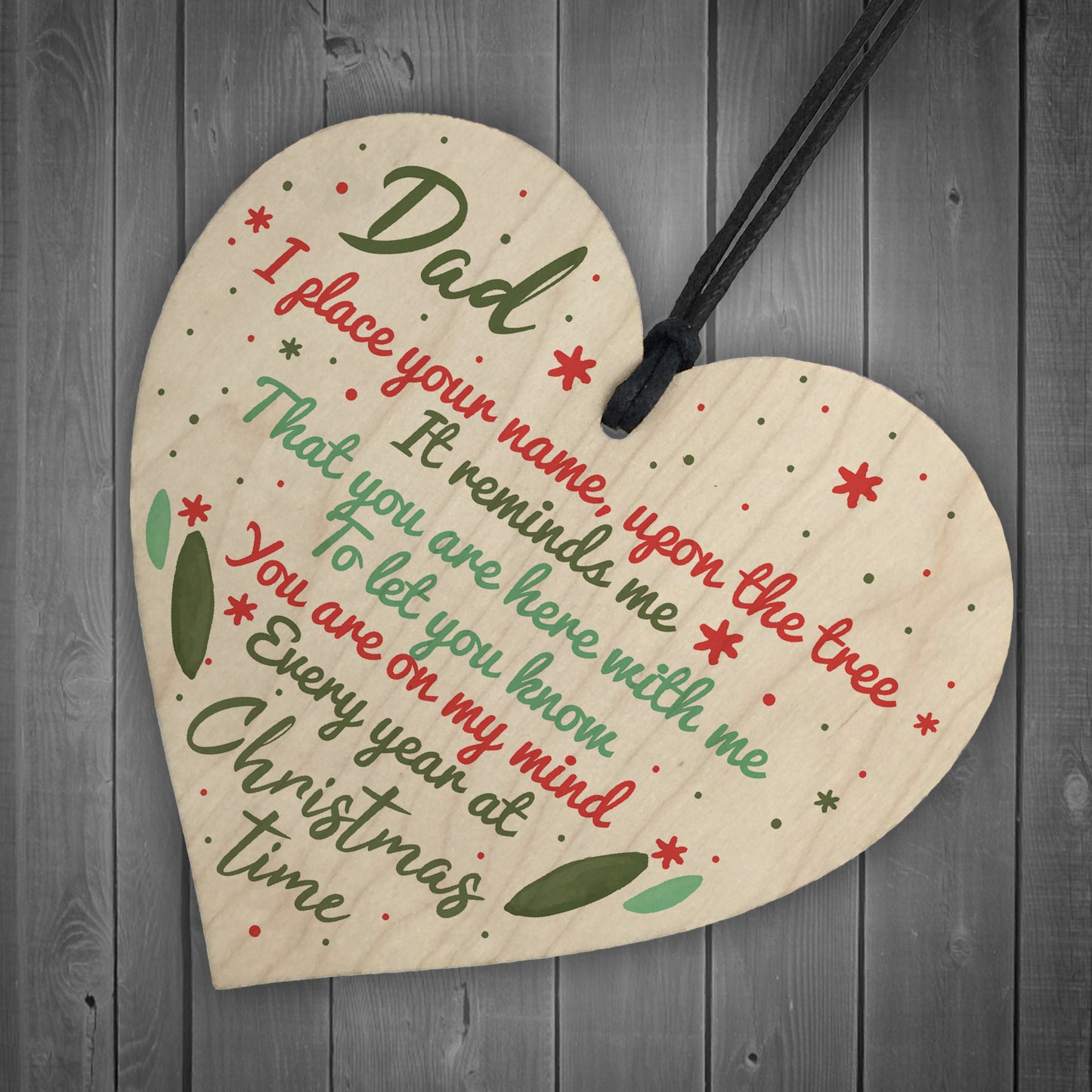 DAD Memorial Christmas Tree Bauble Wooden Heart Decoration
