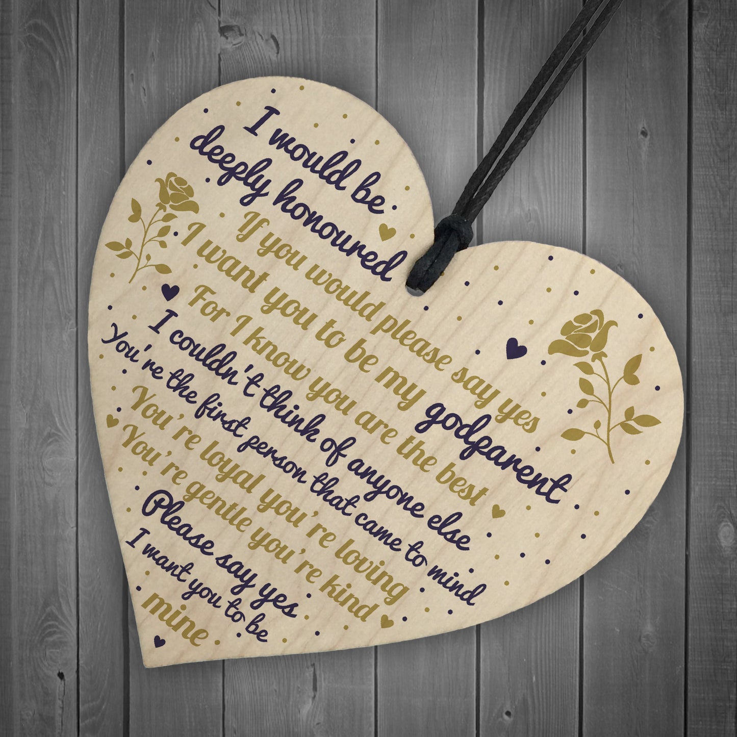 Godparent Wooden Heart Sign Keepsake Thank You Gift Christening