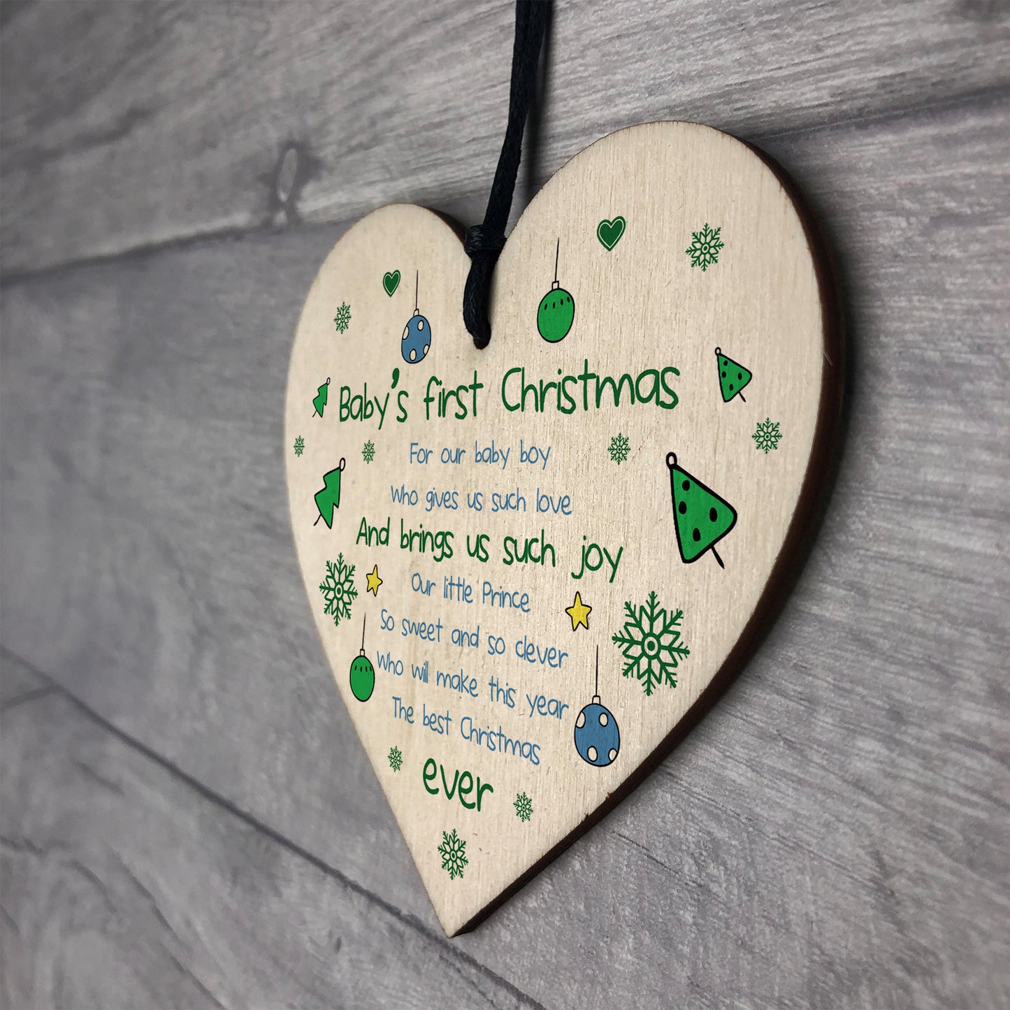 Newborn Baby First Christmas Wood Heart Tree Decoration Bauble
