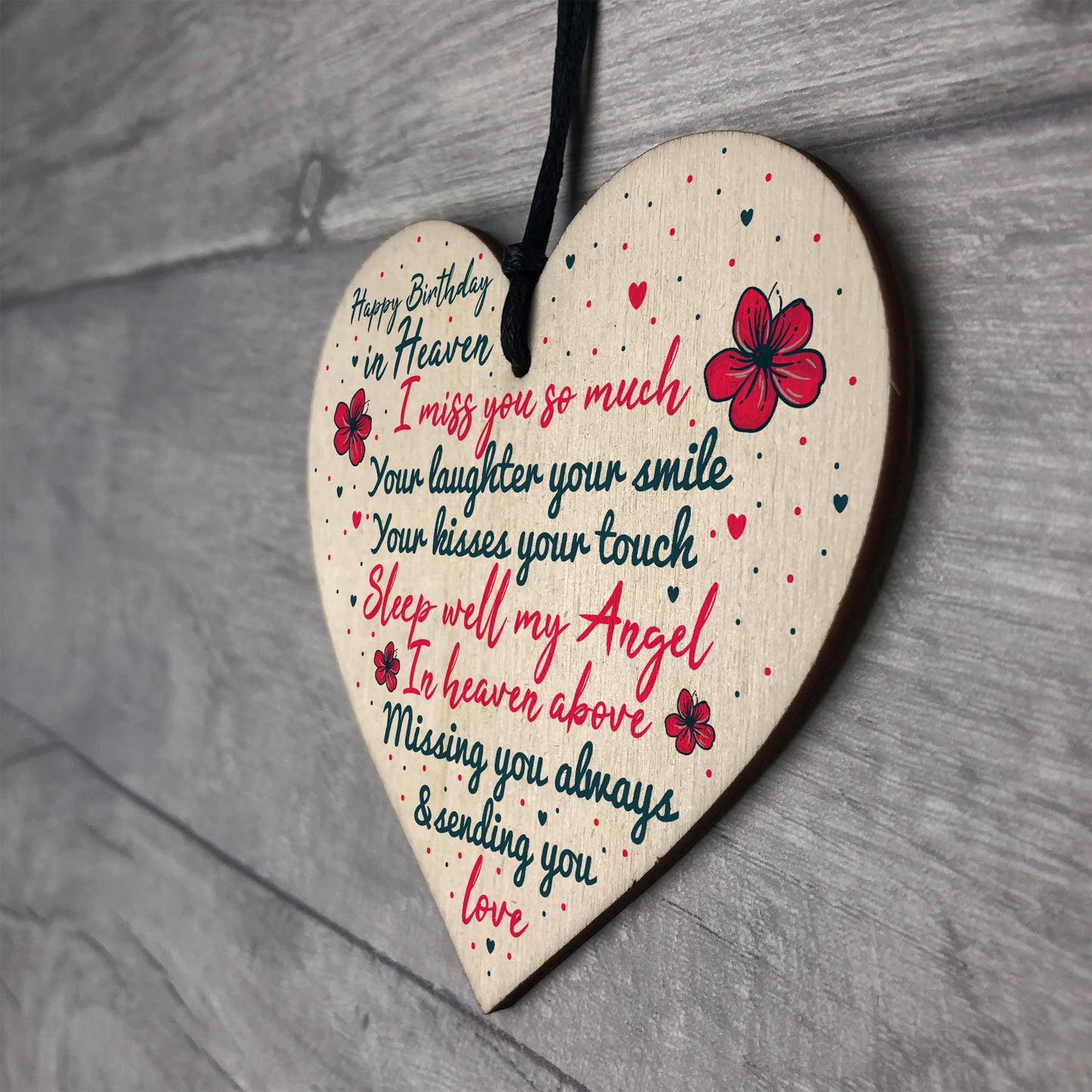 Happy Birthday In Heaven Wooden Heart Mum Dad Nan Memorial