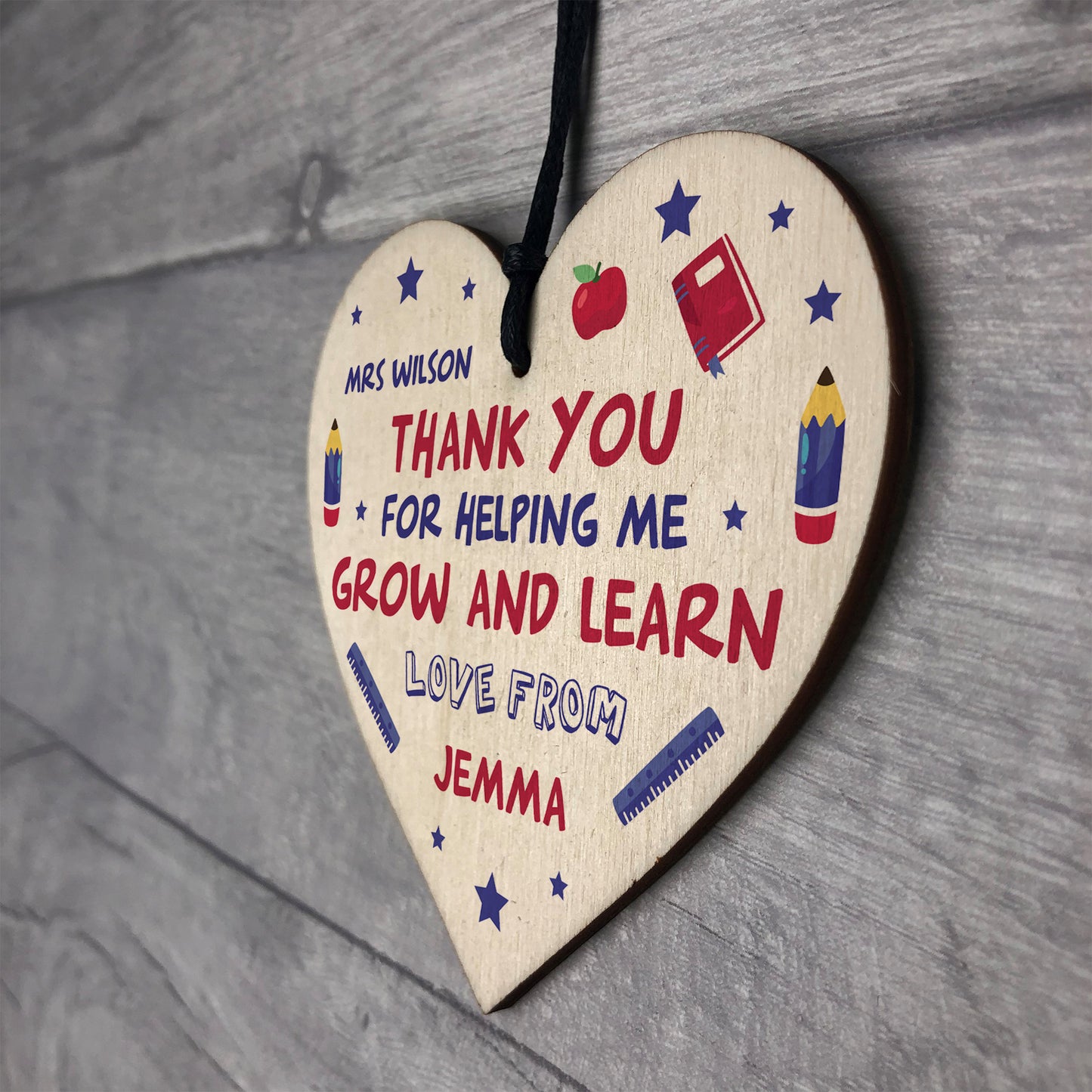 Teacher Thank You Gift Personalised Wooden Heart Leaving School
