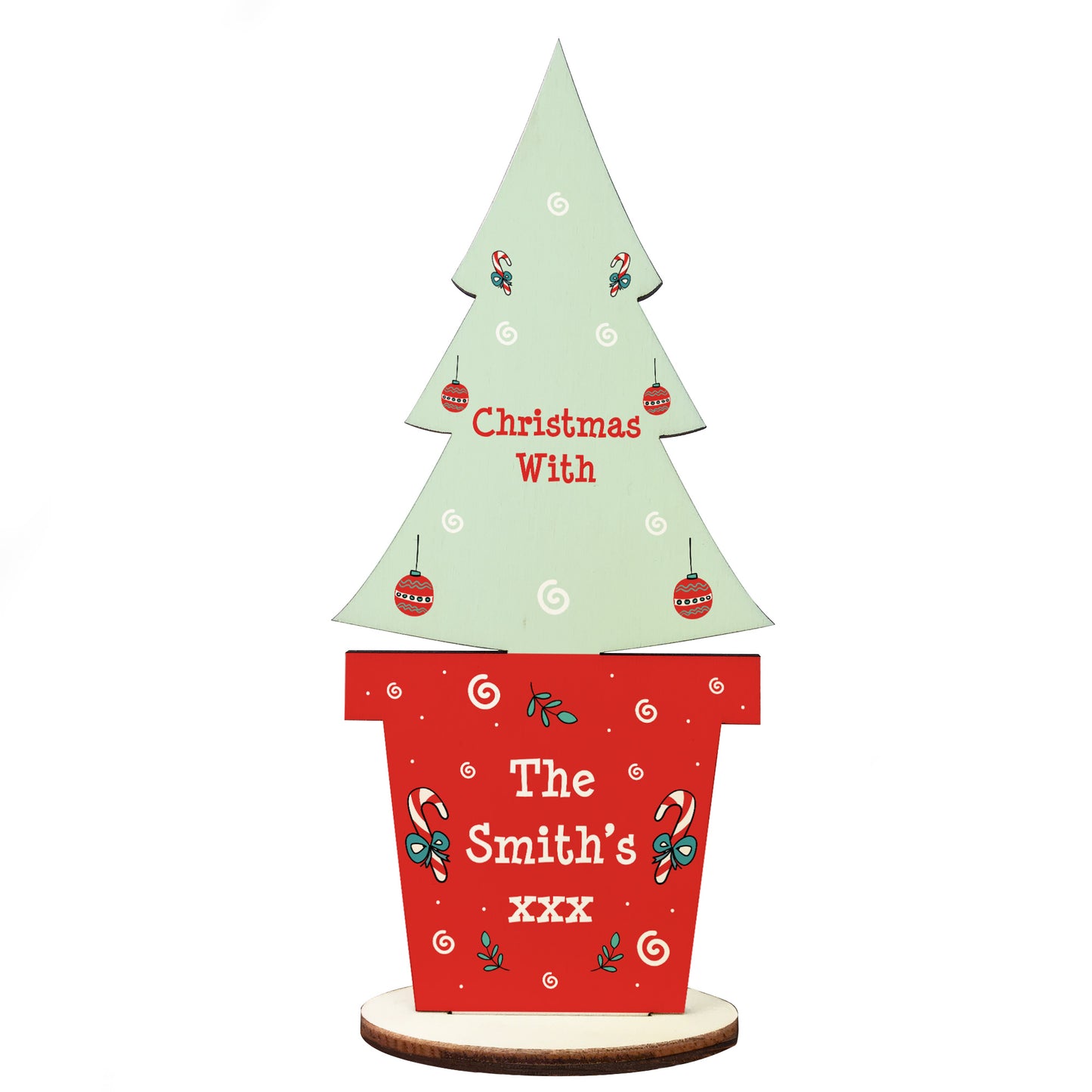Christmas With The Any Surname Personalised Wood Standing Tree