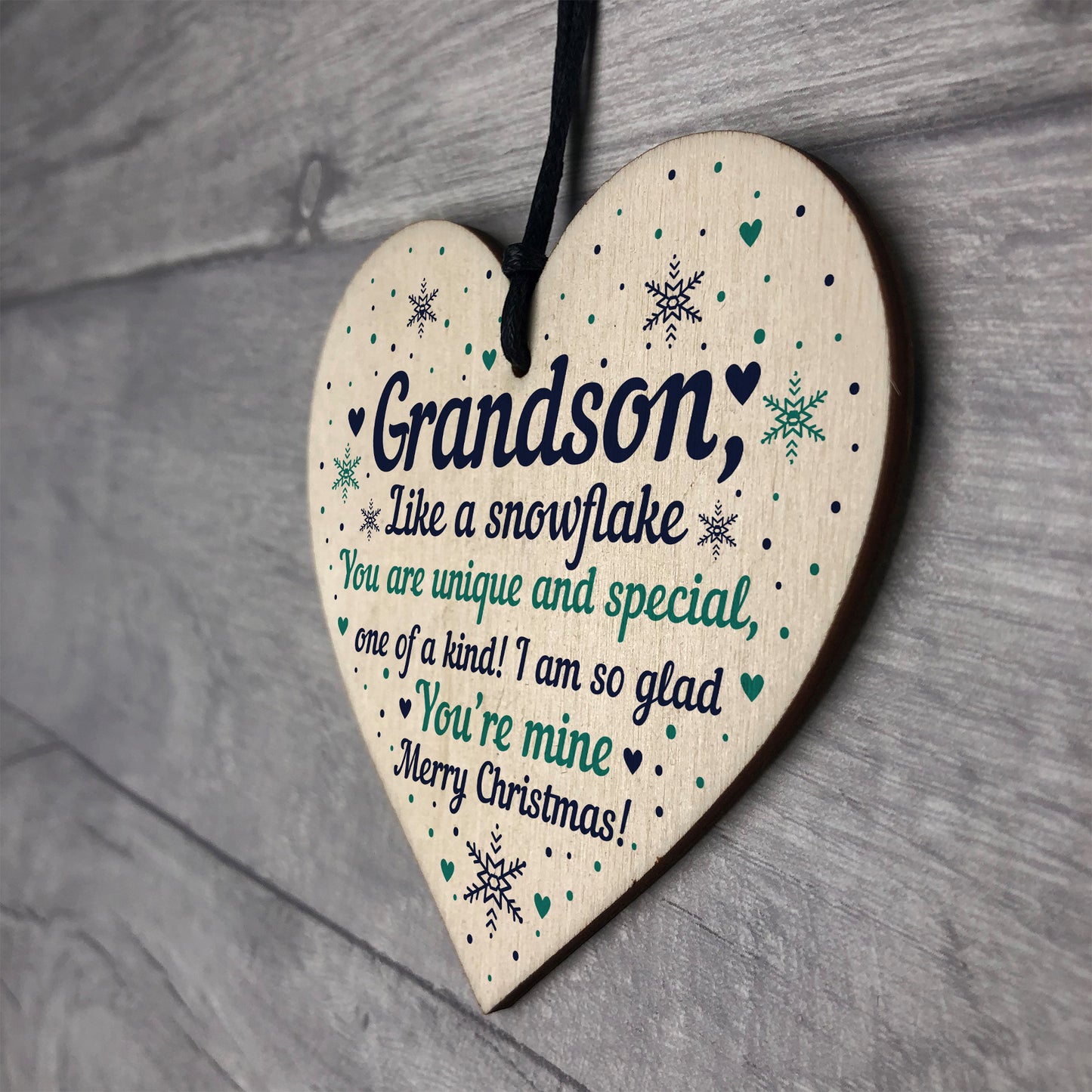 Grandson Christmas Ornament Bauble Wooden Heart Keepsake Gift