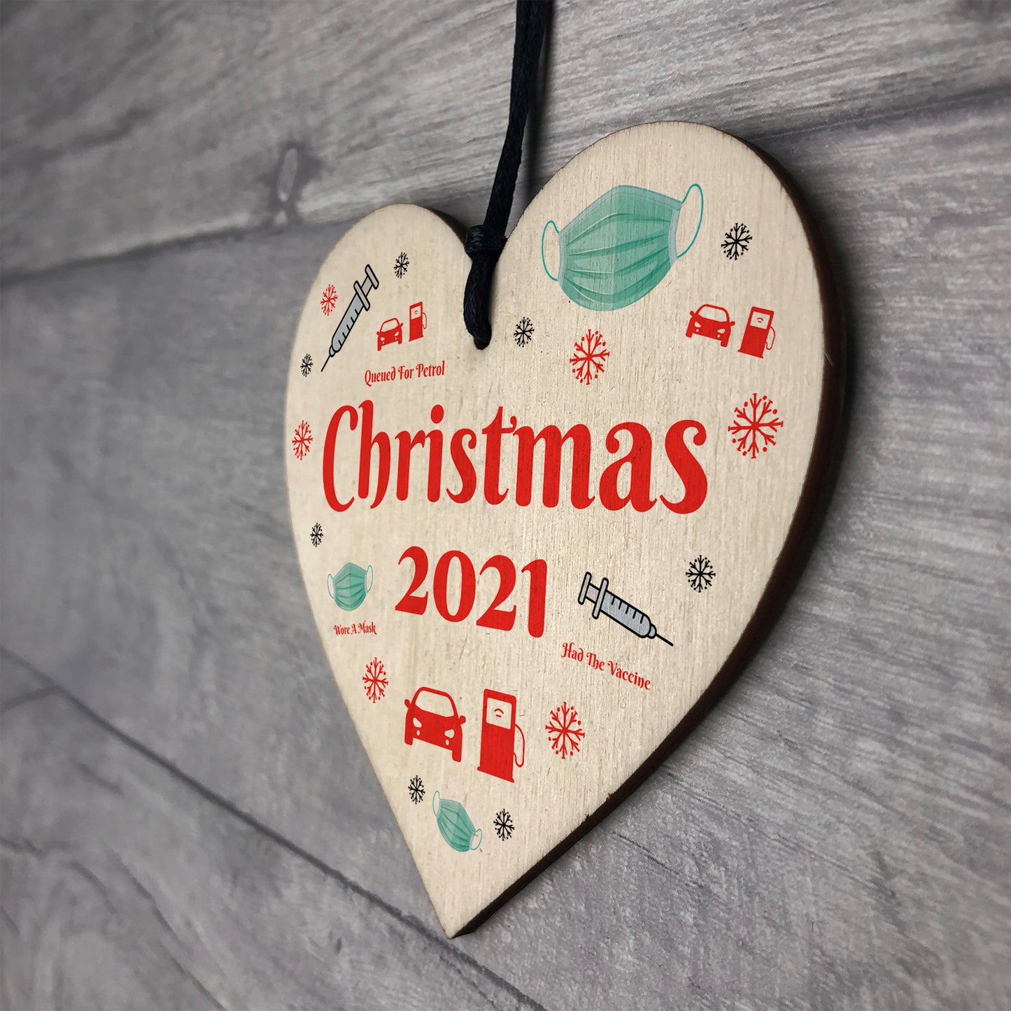 Christmas 2021 Bauble Tree Decoration Wooden Heart Xmas Tree