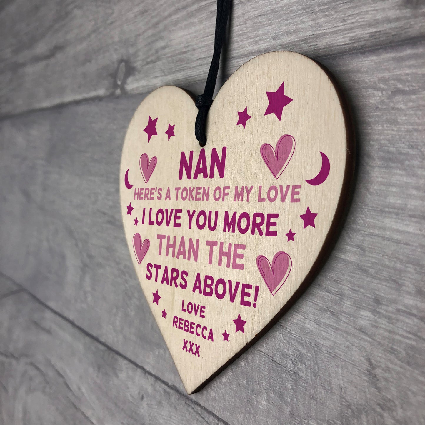 Personalised Gift For Nan Wooden Heart Mothers Day Birthday Gift