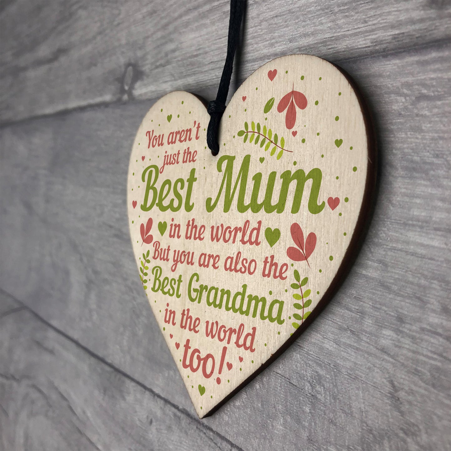 Cute Mother's Day Gift Card Wooden Heart Mum Gifts Best Grandma