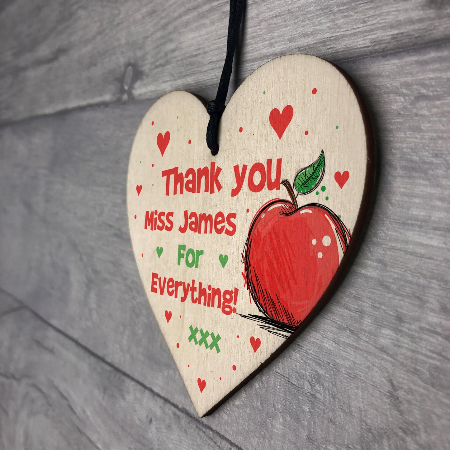 Cute Gift For Teacher Wooden Heart Personalised Thank You Gift
