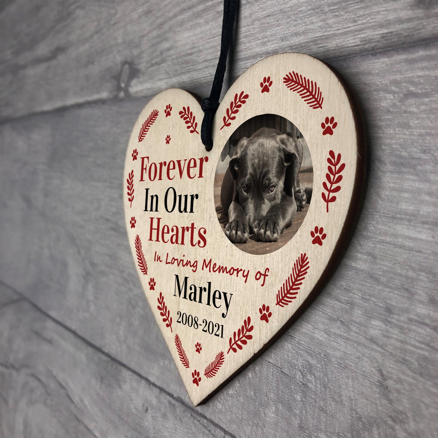 Memorial Gift For Dog Pet Wooden Heart Personalised Decoration