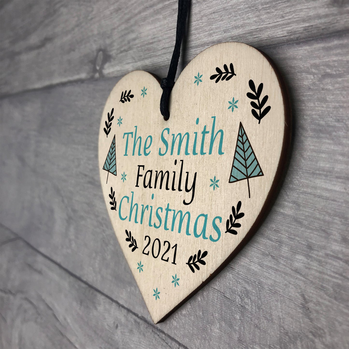 Family Tree Decoration SURNAME Personalised Wood Heart