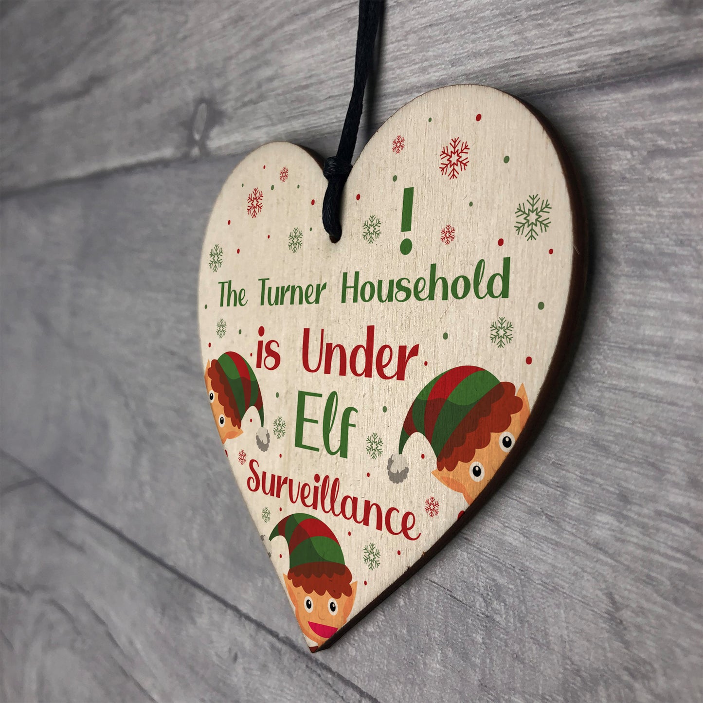 PERSONALISED Elf Sign Christmas Decoration Wood Heart