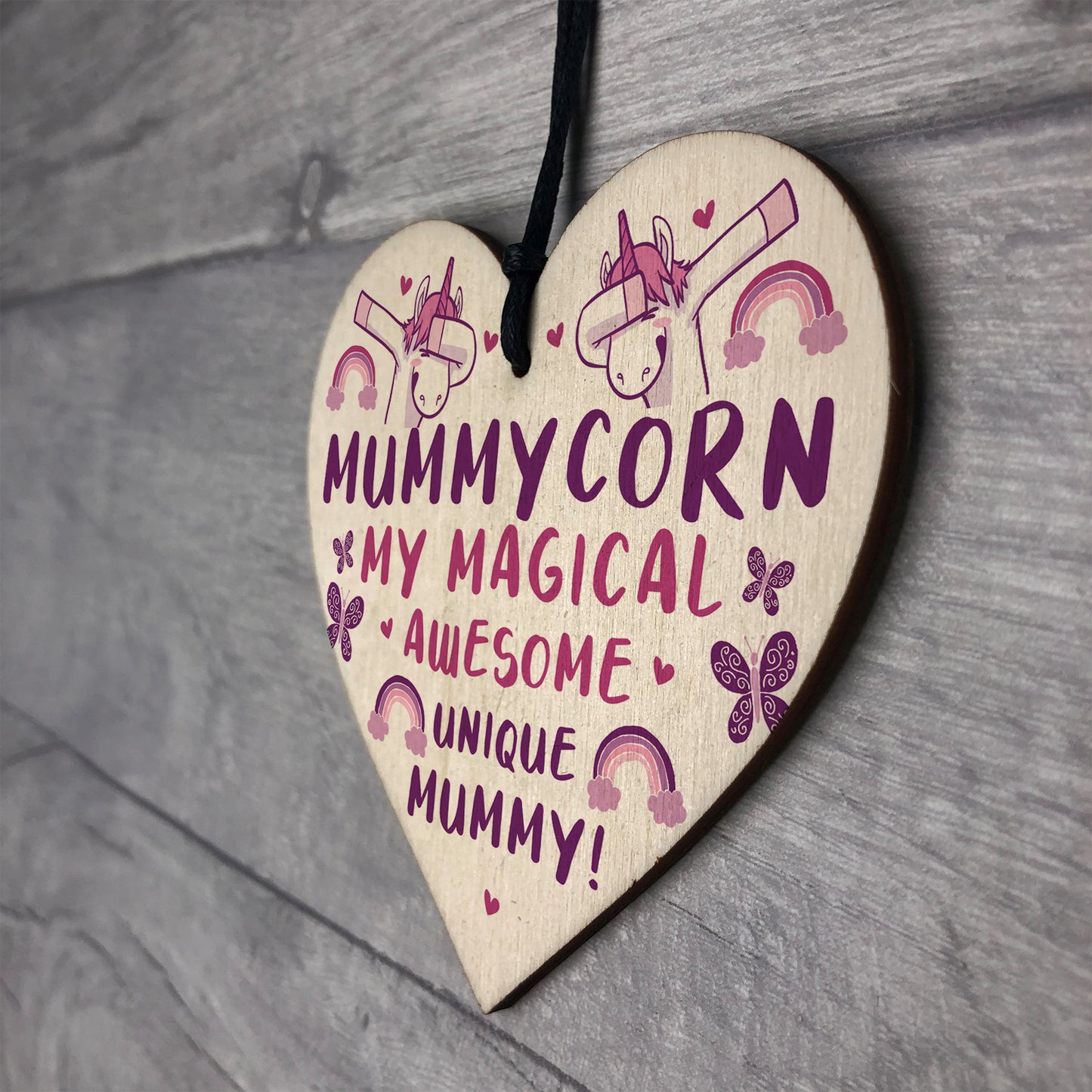 Novelty Mummy Gift For Birthday Christmas Wood Heart Unicorn