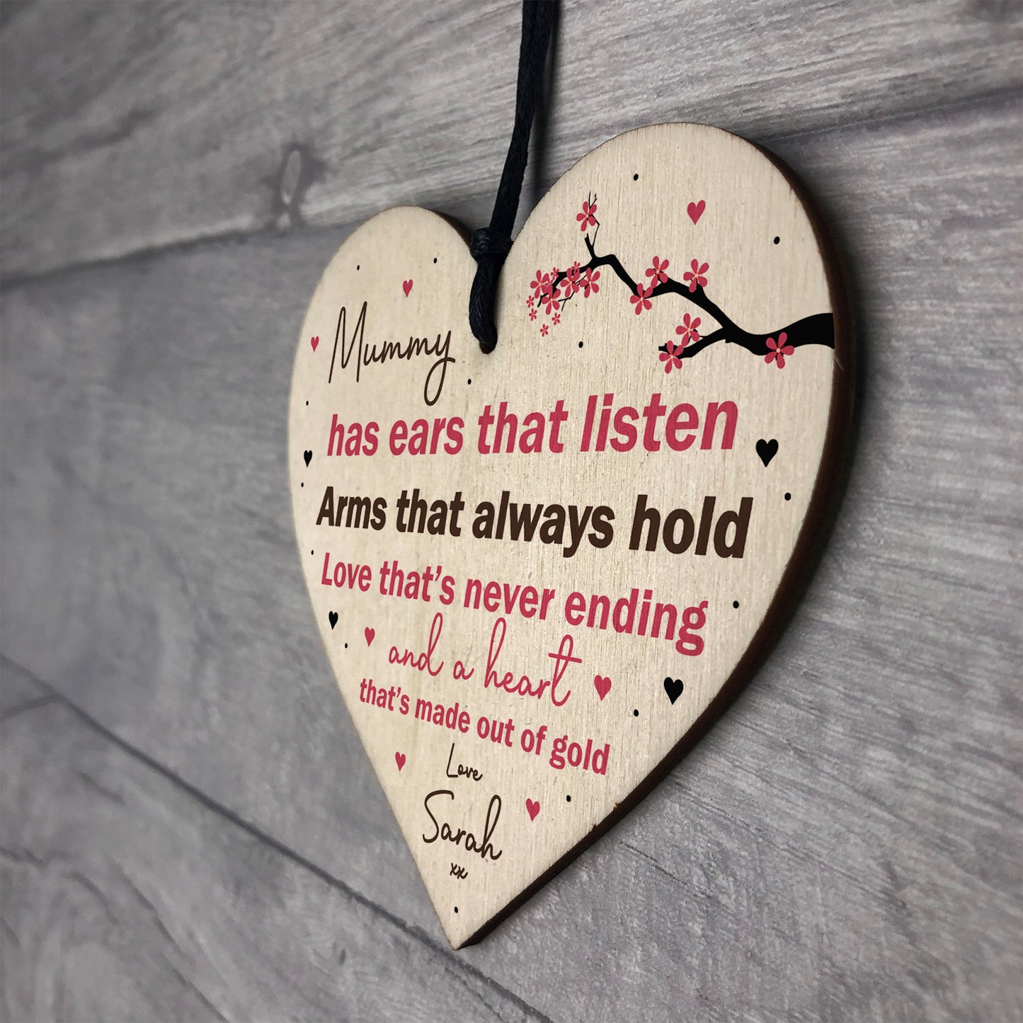 Birthday Christmas Wood Mummy Gift Hanging Heart Personalised