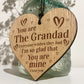Grandad Gift Engraved Wood Oak Heart Gift For Him Birthday Gift