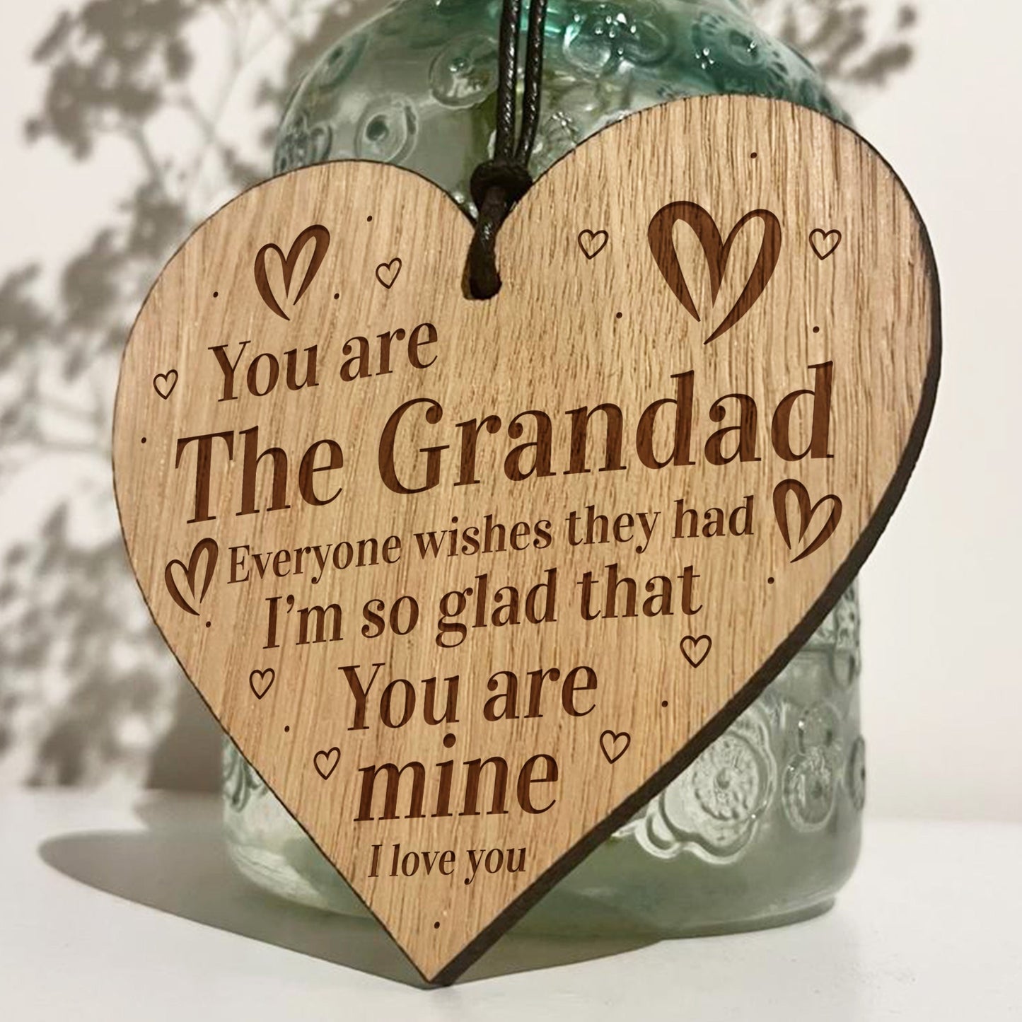 Grandad Gift Engraved Wood Oak Heart Gift For Him Birthday Gift