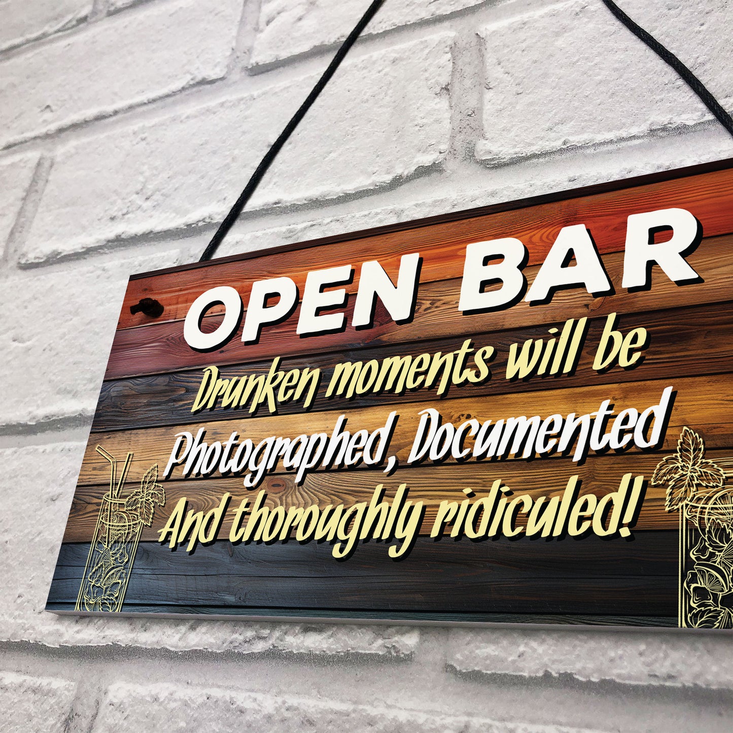 OPEN BAR Sign Novelty Home Bar Sign Pub Man Cave Sign Funny