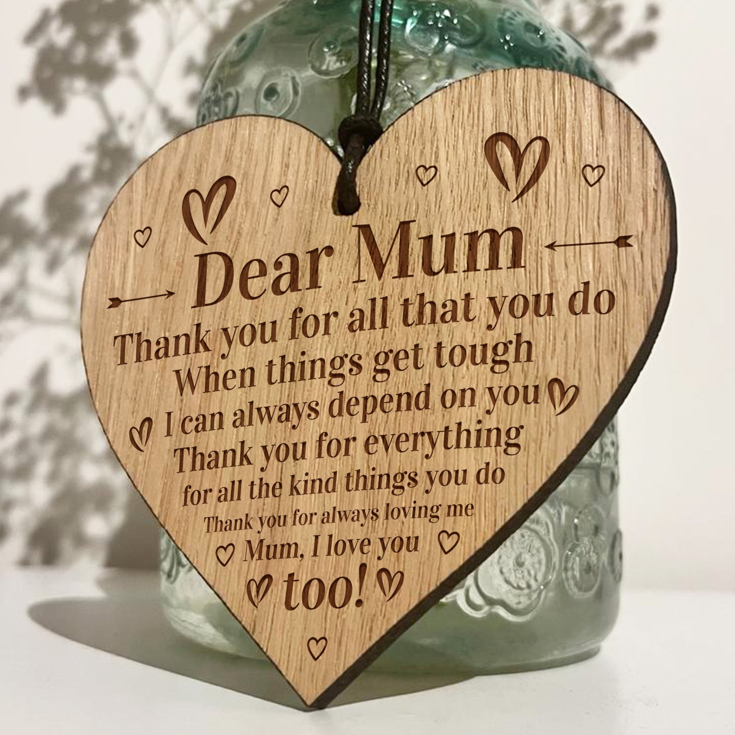 Engraved Mum Heart Oak Wooden Plaque Gift For Mum Birthday