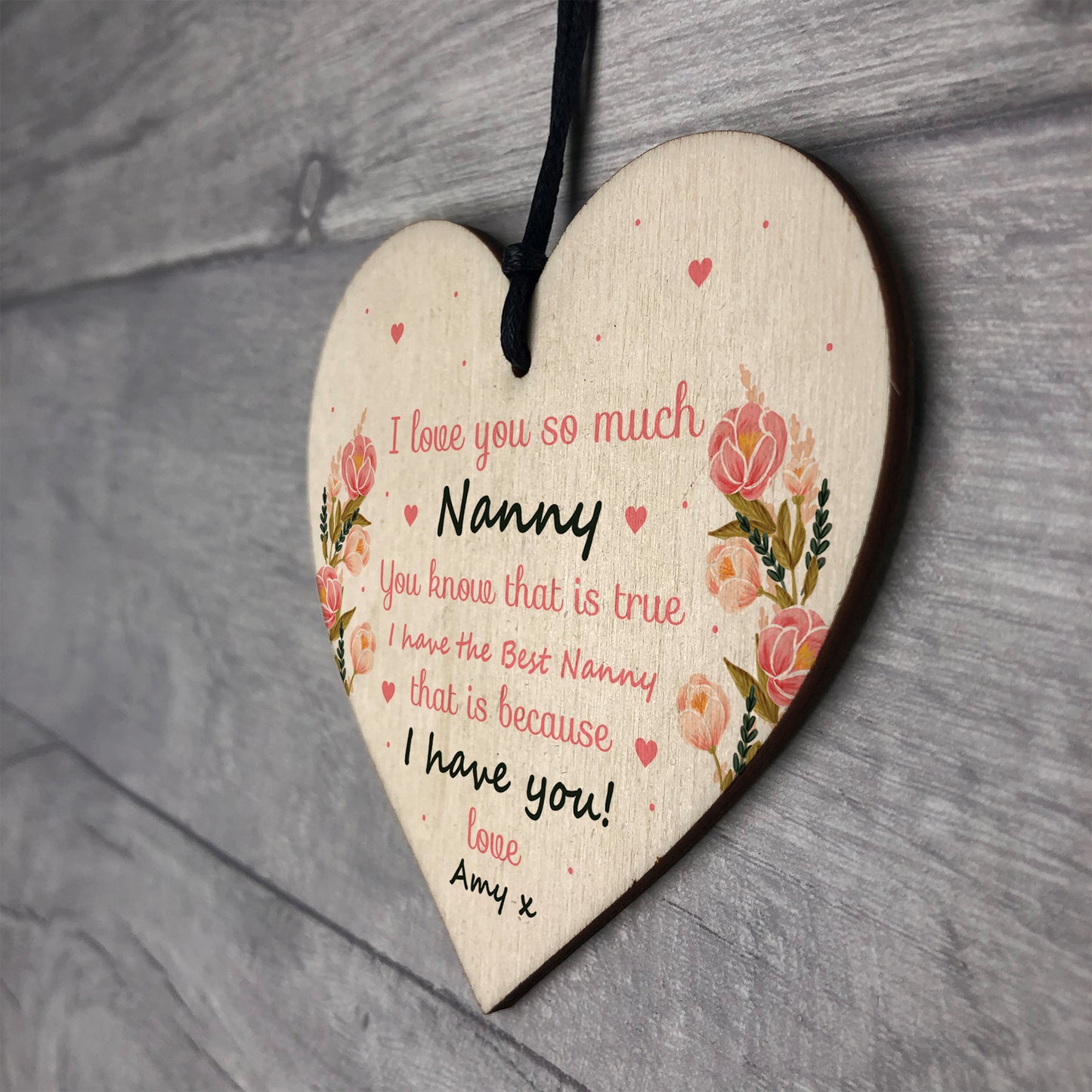 Nanny Birthday Christmas Thank You Gift Wood Heart Love Plaque