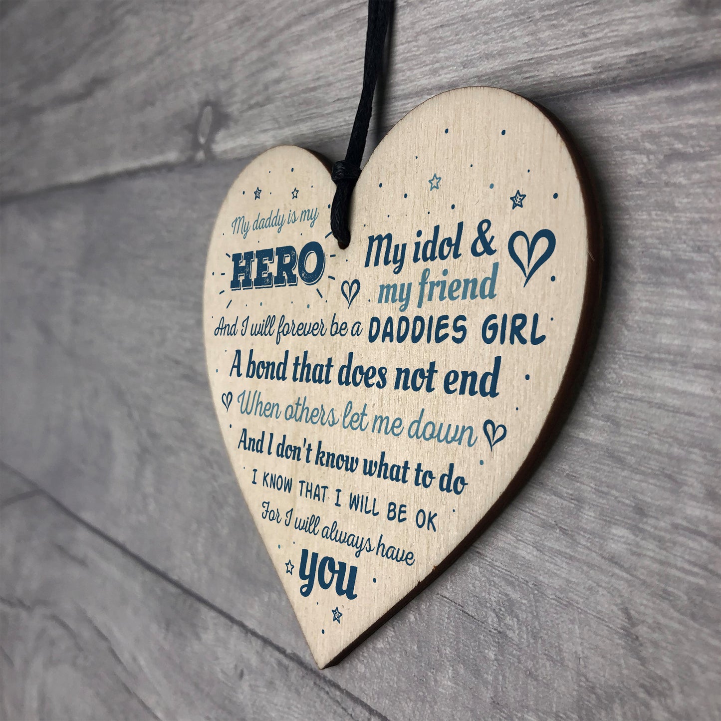 Daddies Girl Dad Gift Handmade Wooden Heart Sign Card Birthday
