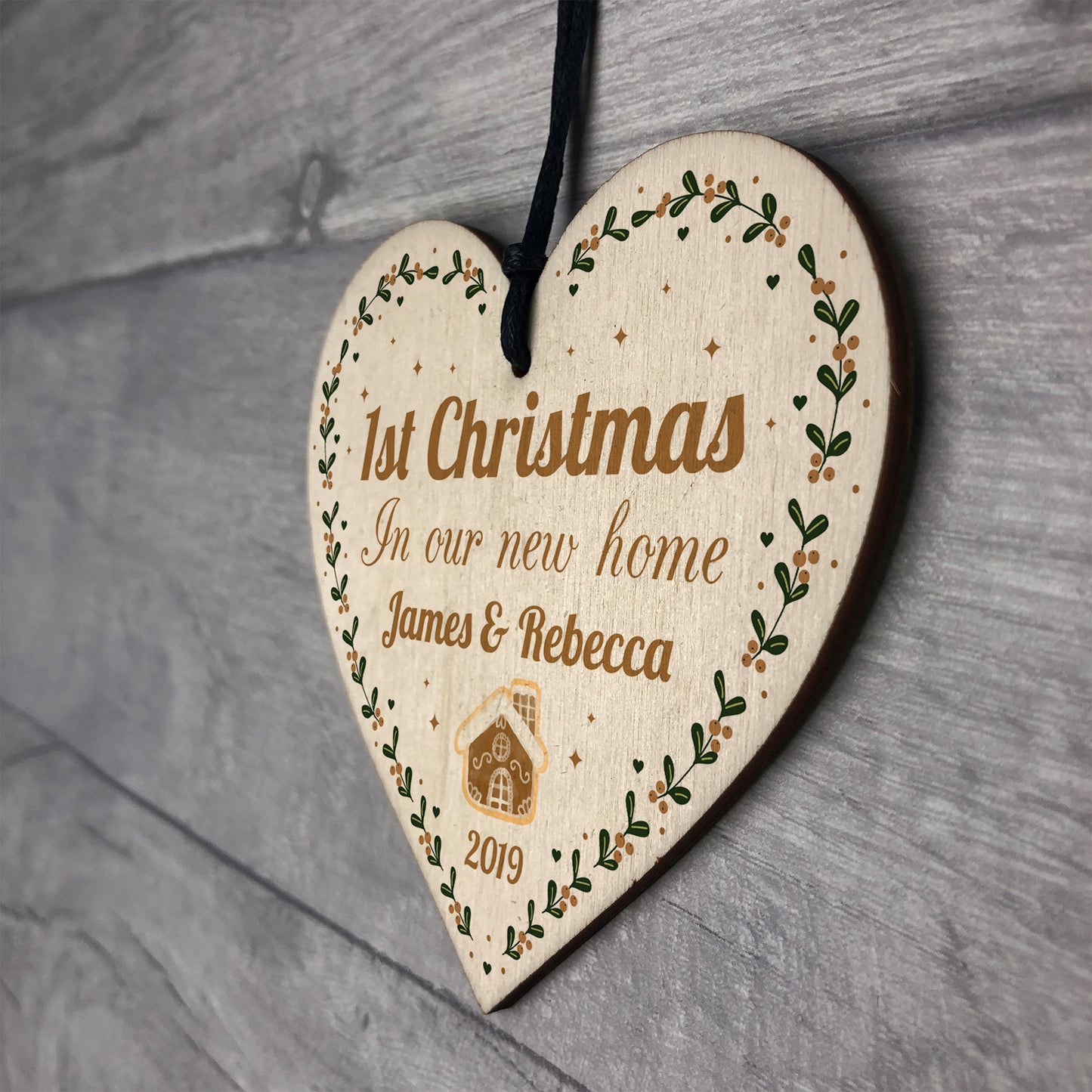 PERSONALISED First 1st New Home Tree Decoration Wood Heart