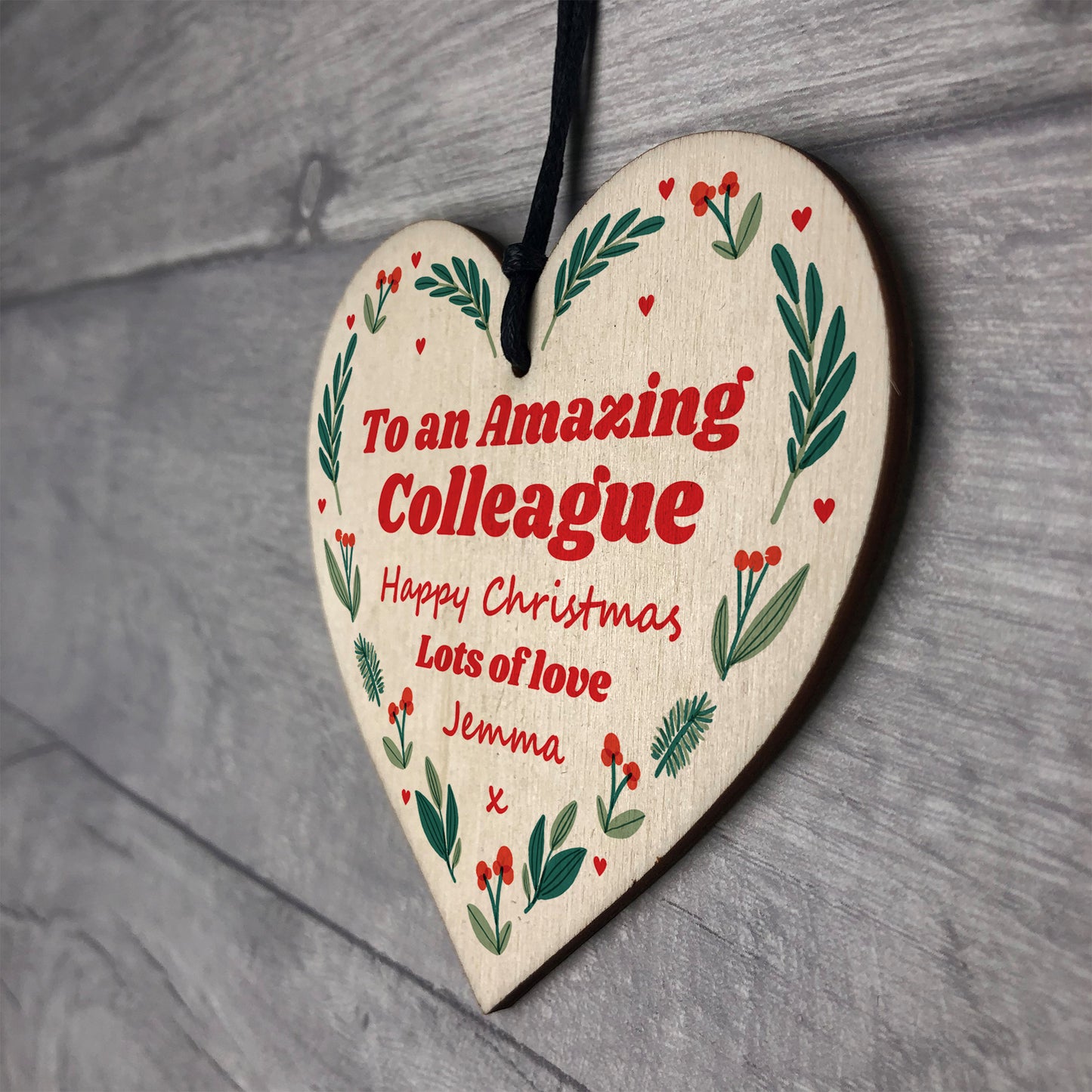 Personalised Christmas Colleague Gift Wood Heart Gift For Friend