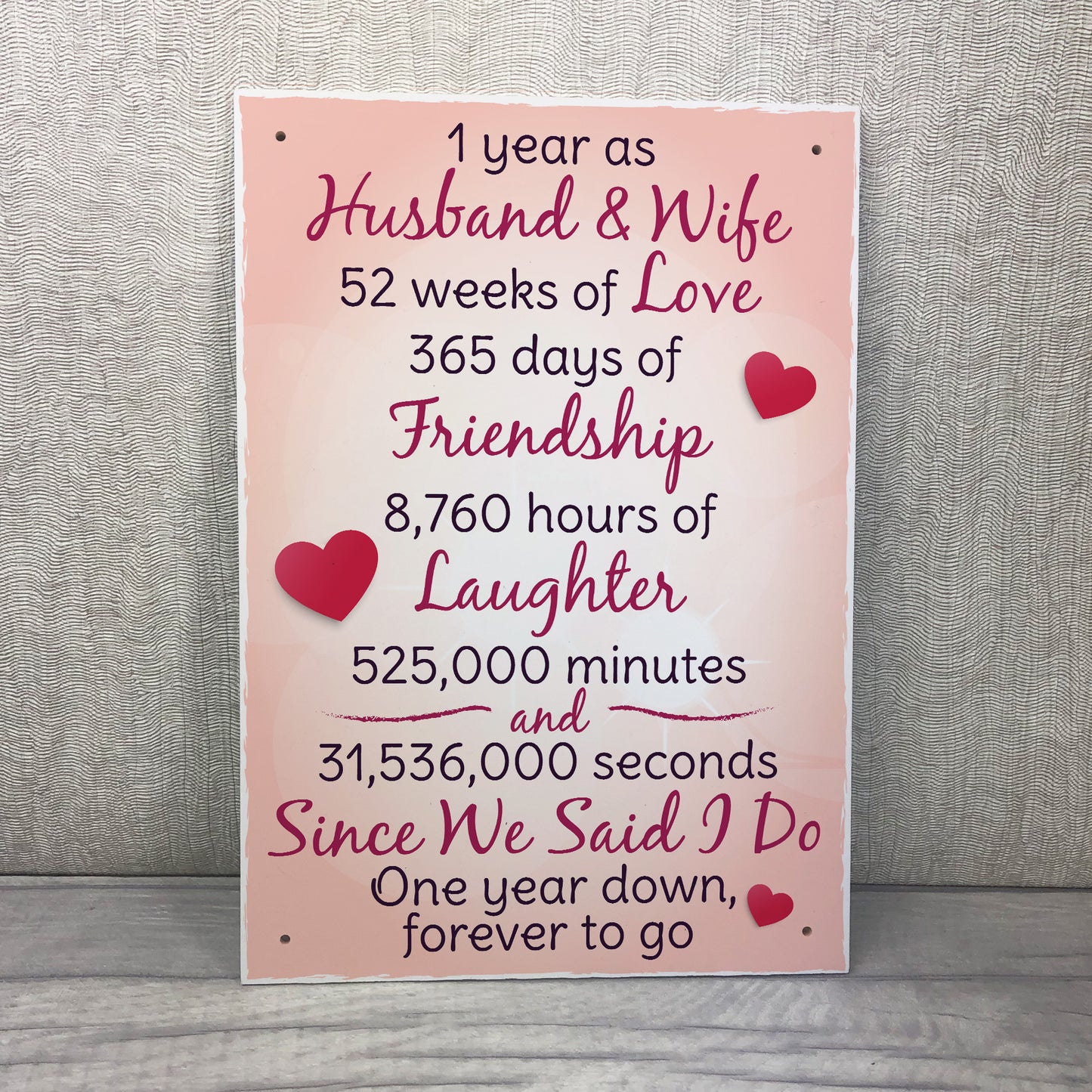 1st Wedding Anniversary Plaque Husband Wife Gift For Her Women