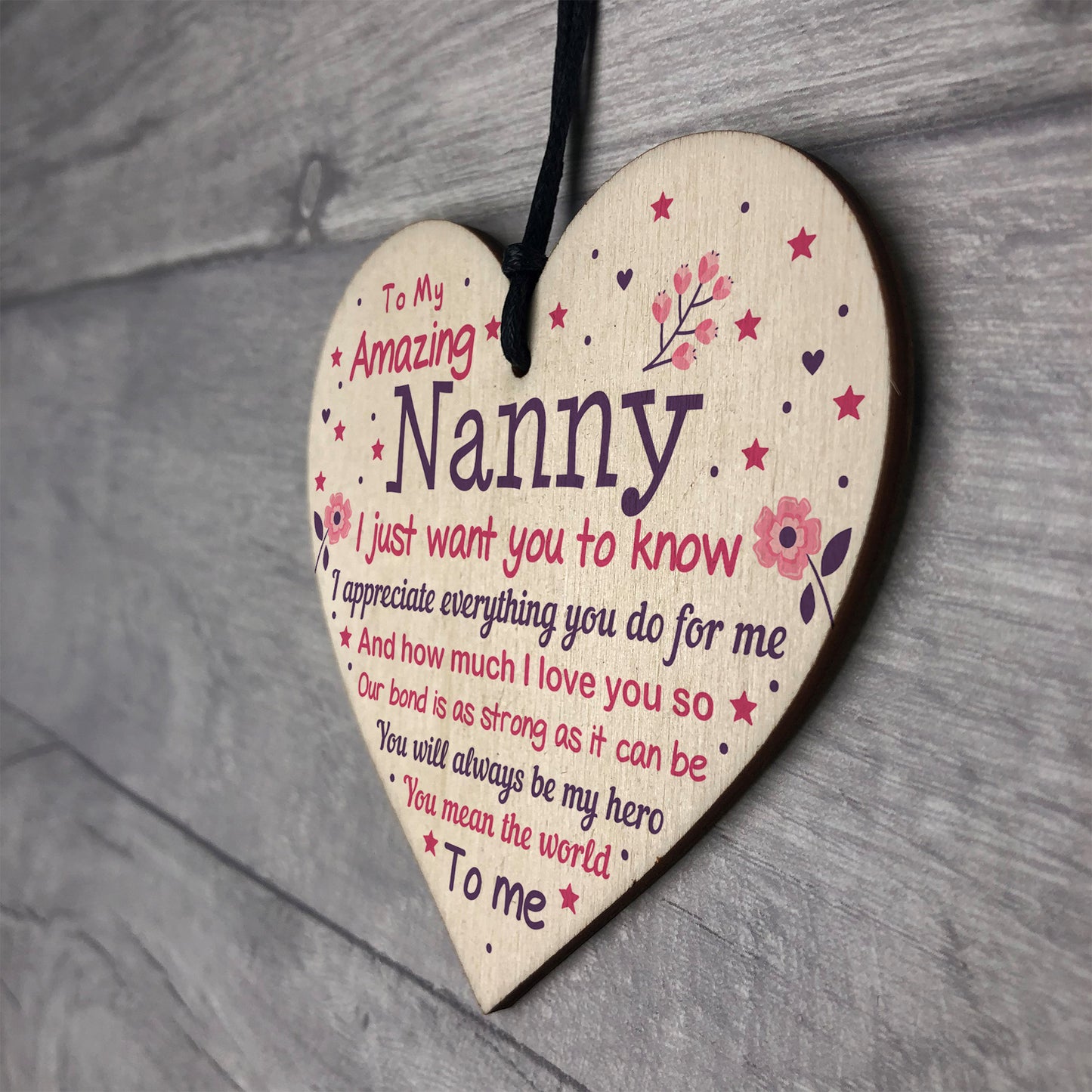 Cute Nanny Wood Heart Nan Birthday Xmas Gift From Grandchil