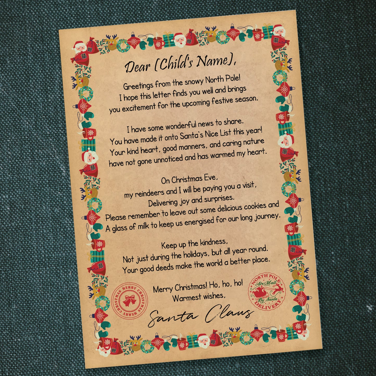 Christmas Eve Box Filler Personalised Letter From Santa Daughter