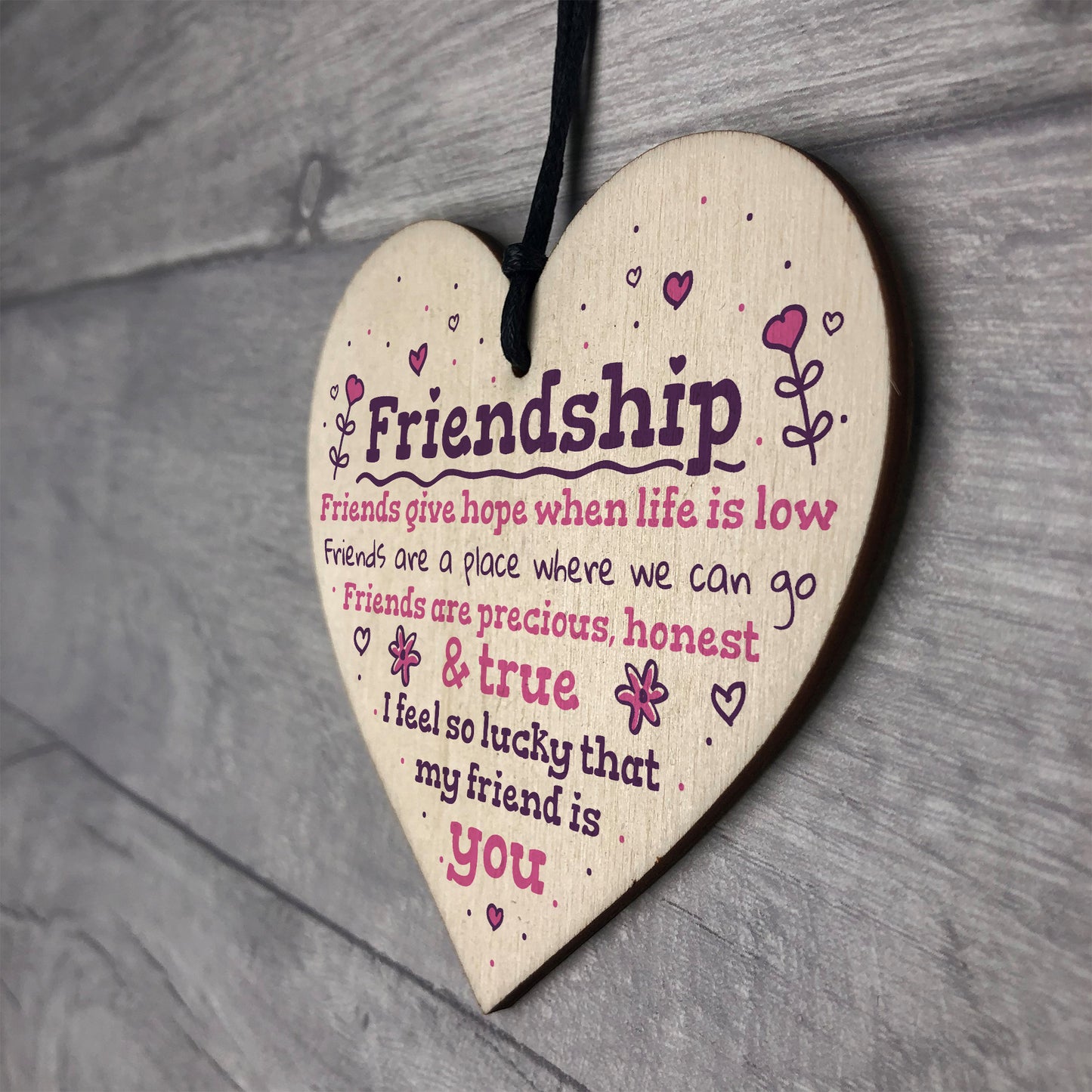 Handmade Friendship Gift Wooden Heart Plaque Birthday Thank You