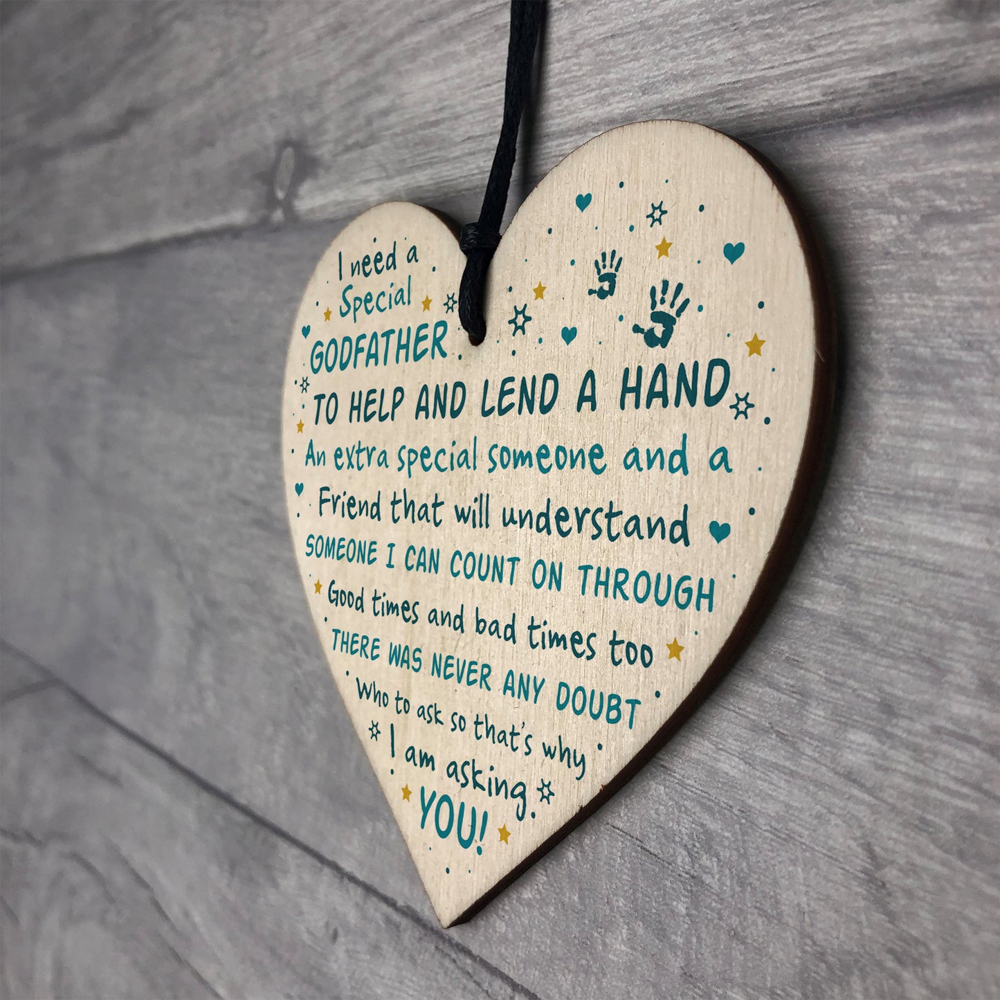 Godfather Asking Gift Wooden Heart Thank You Christening Gift