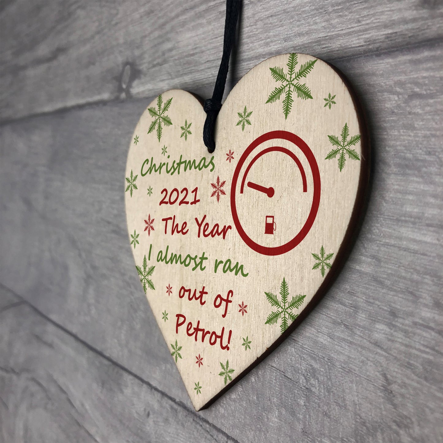 Christmas Year Of No Petrol Wood Heart Tree Decoration Gift