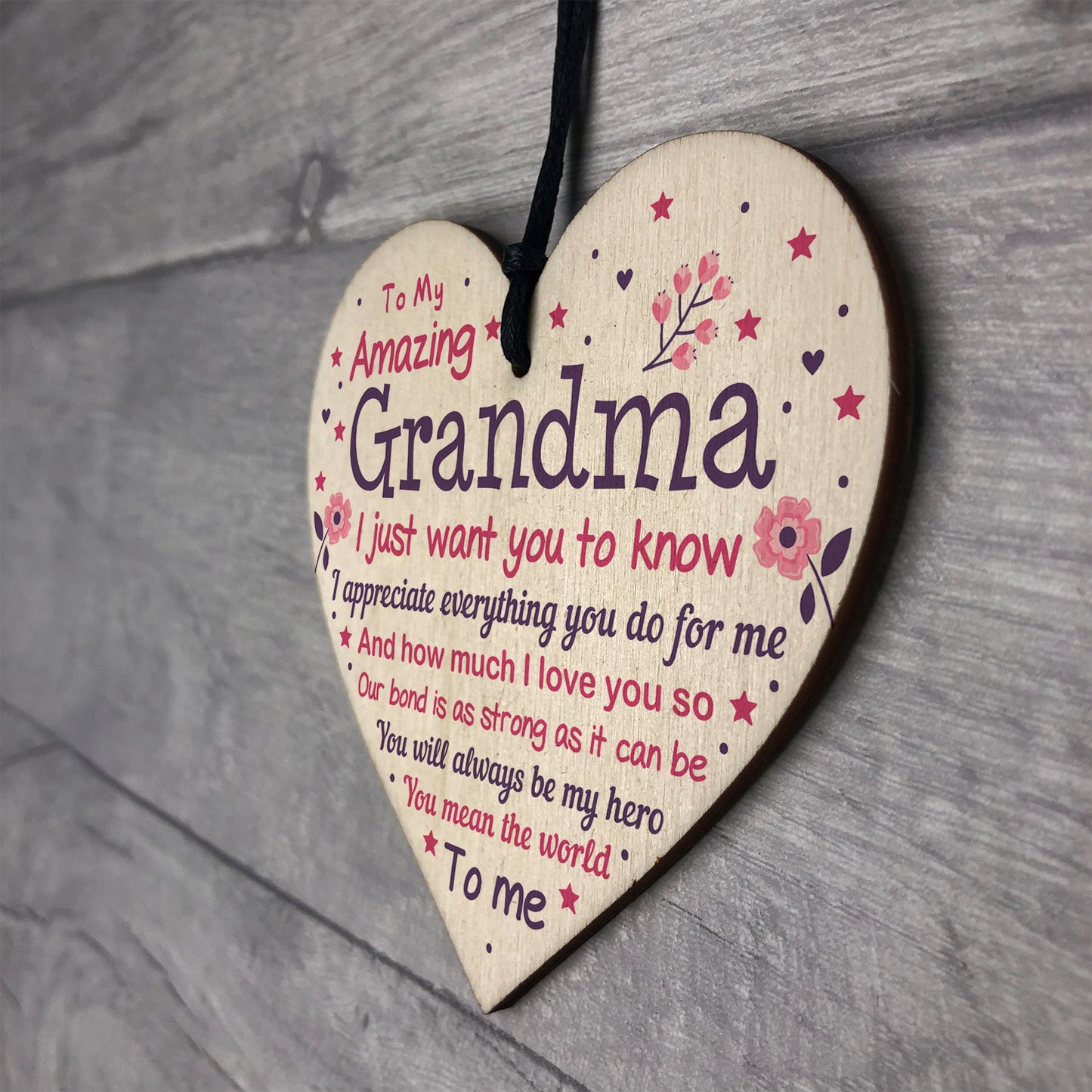 Cute Grandma Wooden Heart Nan Birthday Christmas Gifts