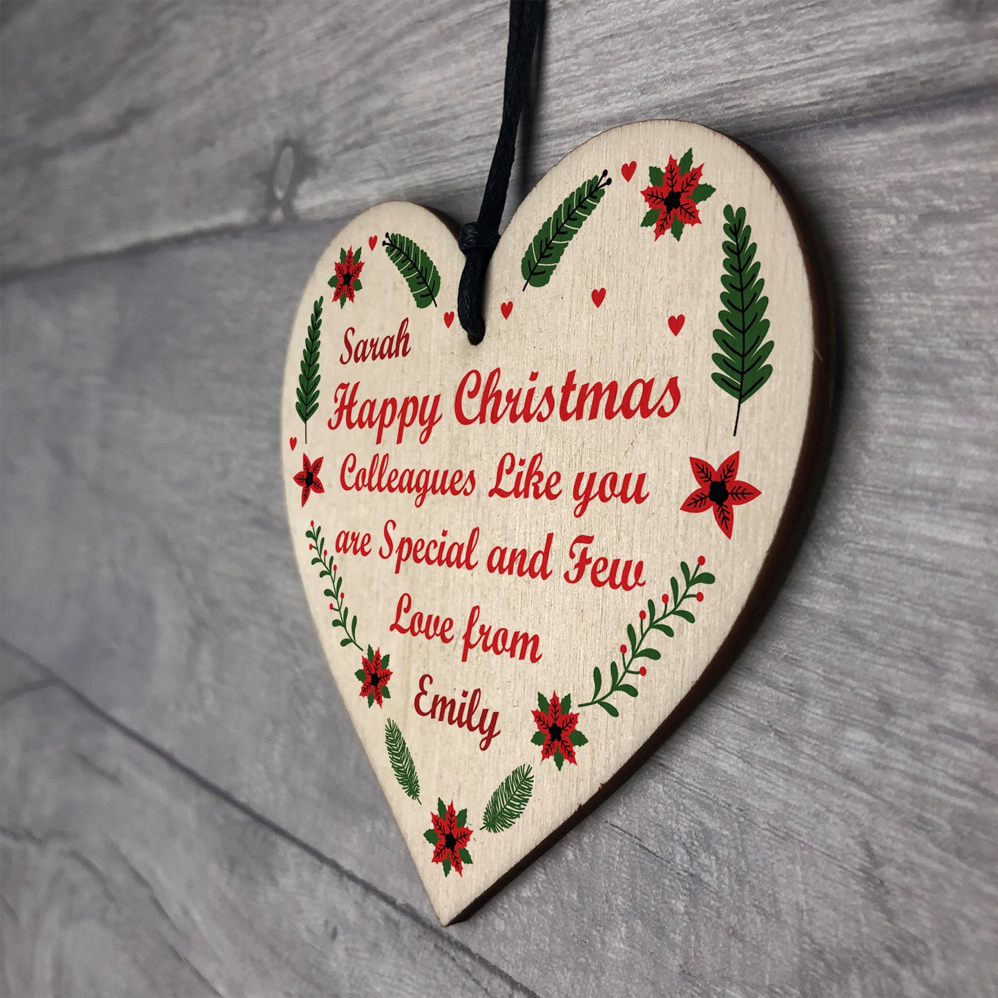 Christmas Personalised Gift For Colleague Wood Heart Tree Decor
