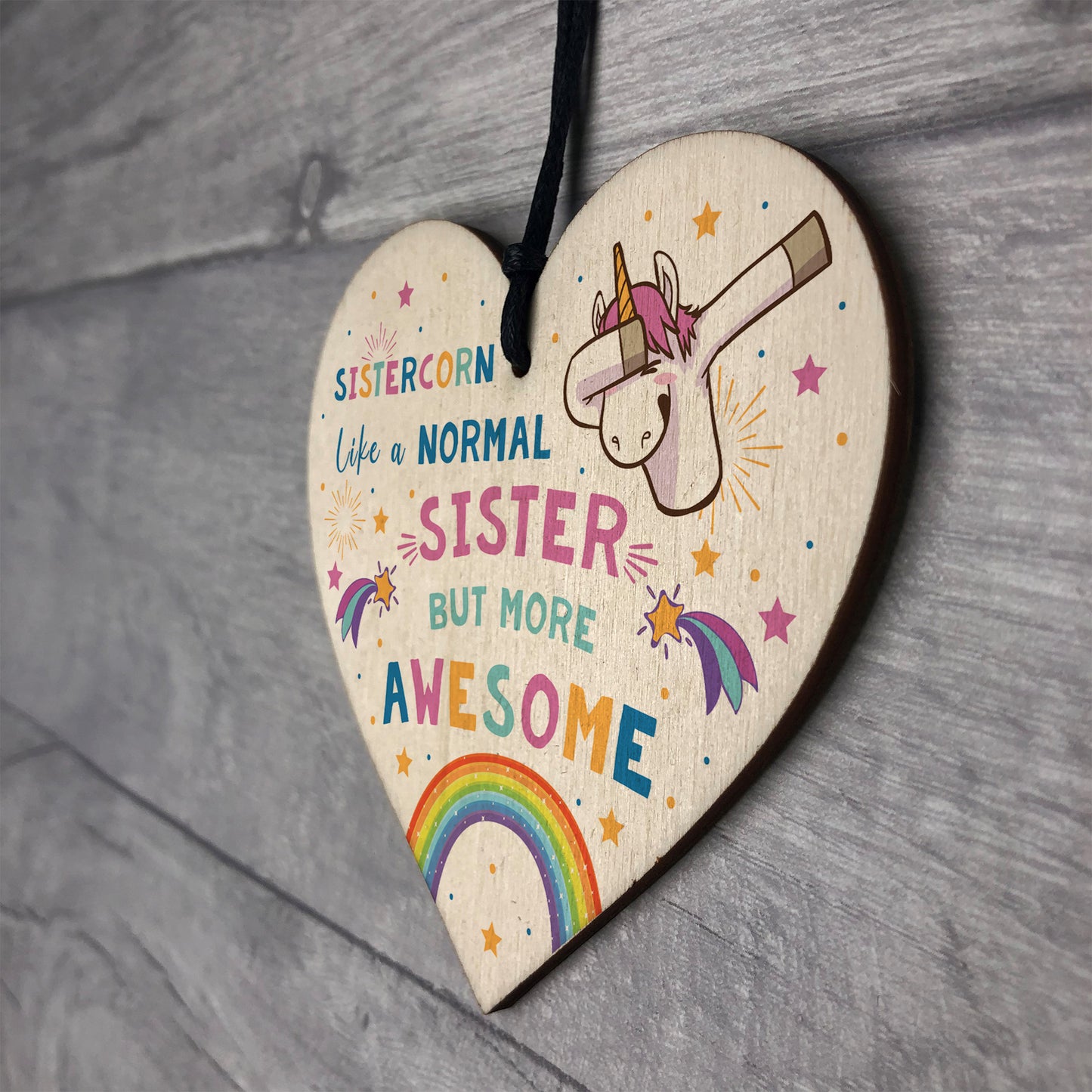 Sistercorn Wood Heart Unicorn Gift For Sister Birthday Christmas