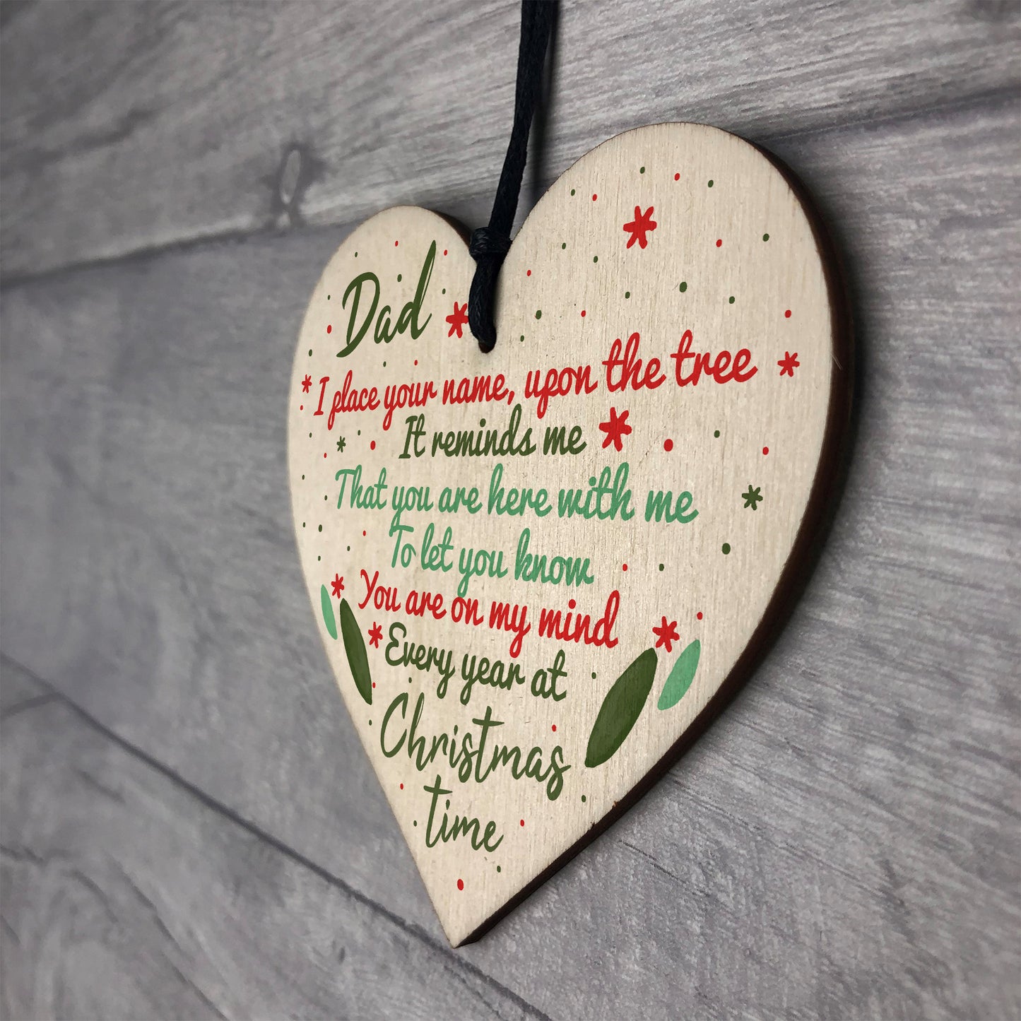 DAD Memorial Christmas Tree Bauble Wooden Heart Decoration