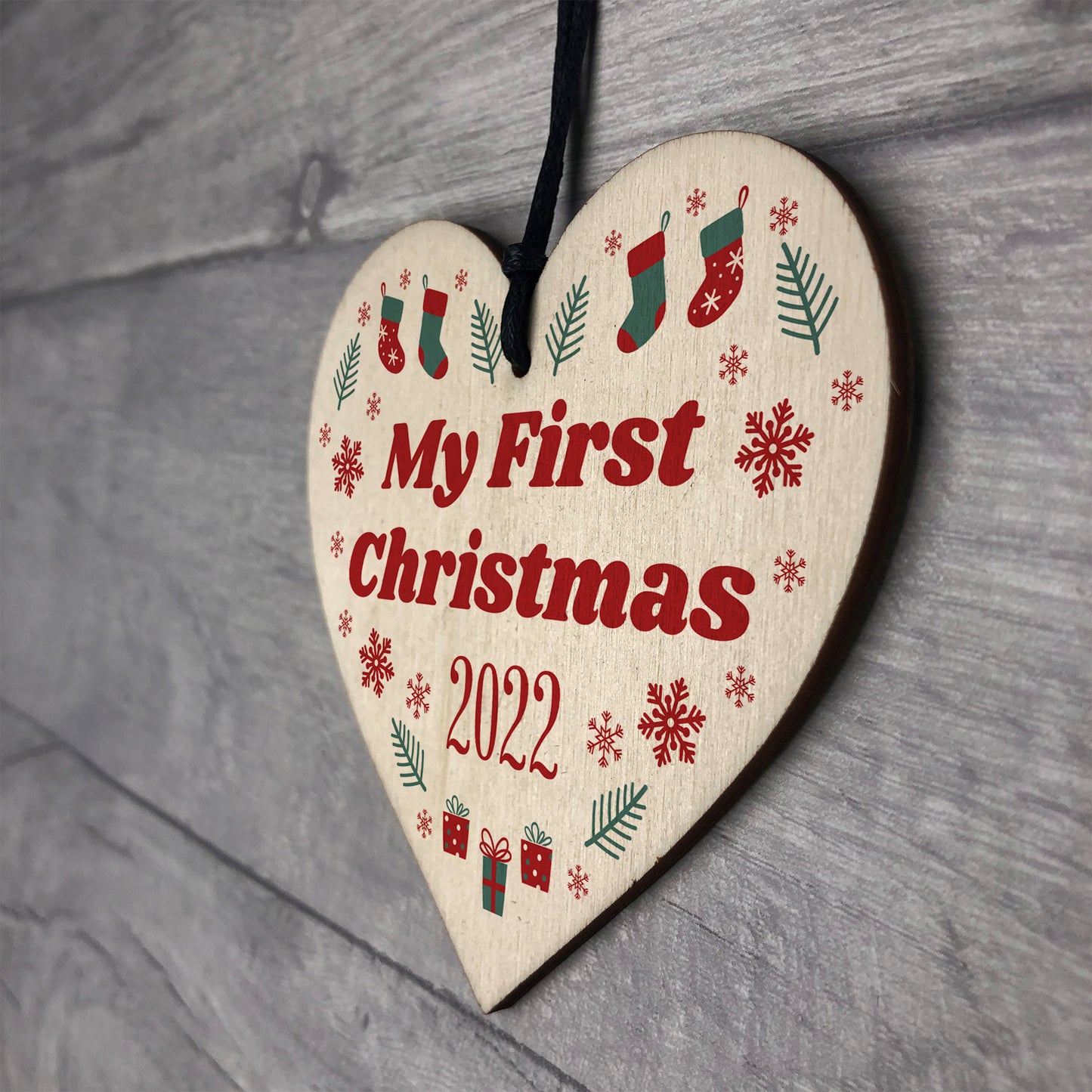 Baby Son Daughter's First Christmas 2022 Wooden Tree Bauble